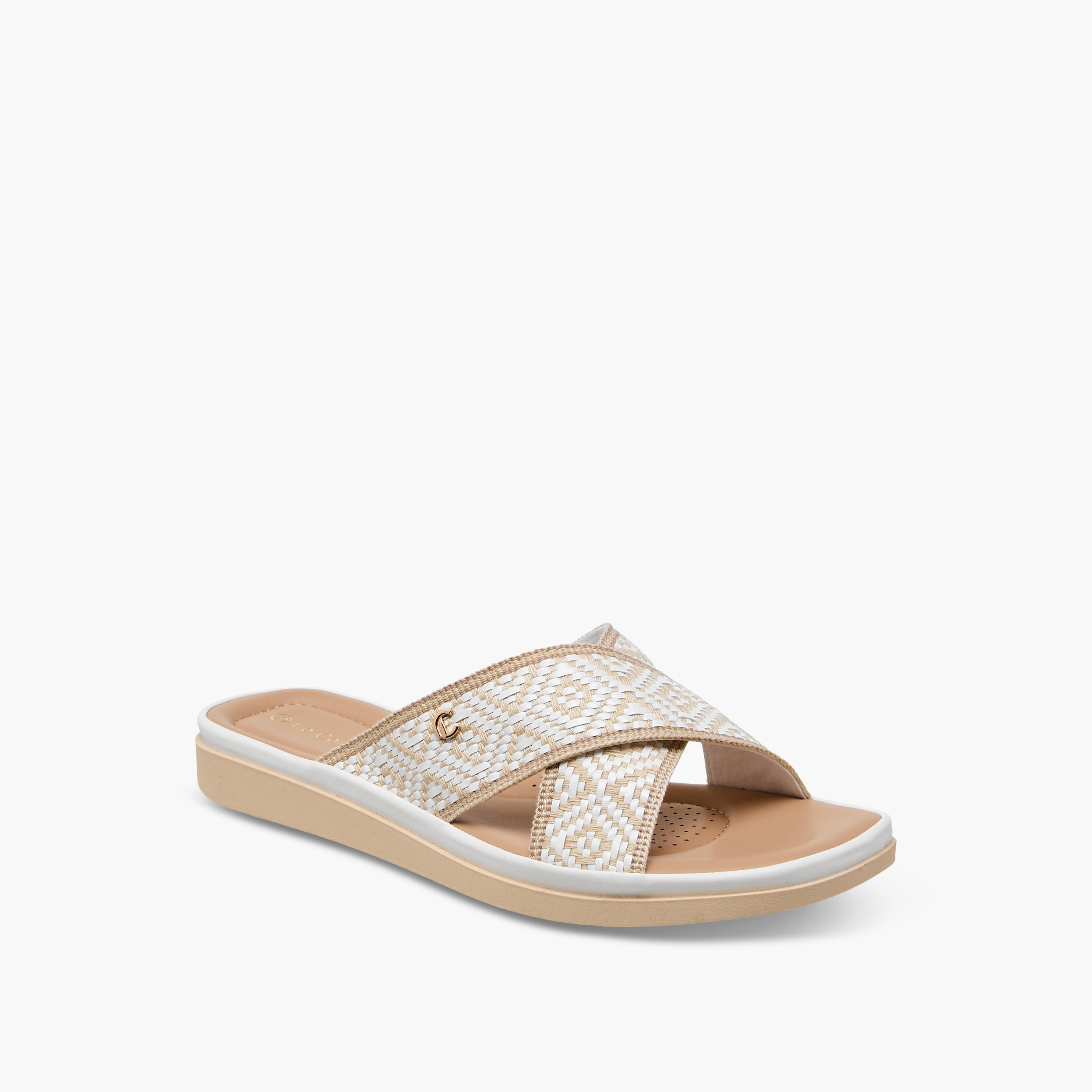 Le Confort Women Textured Cross Strap Comfort Sandals-women-shoes-flats-sandals-image-2