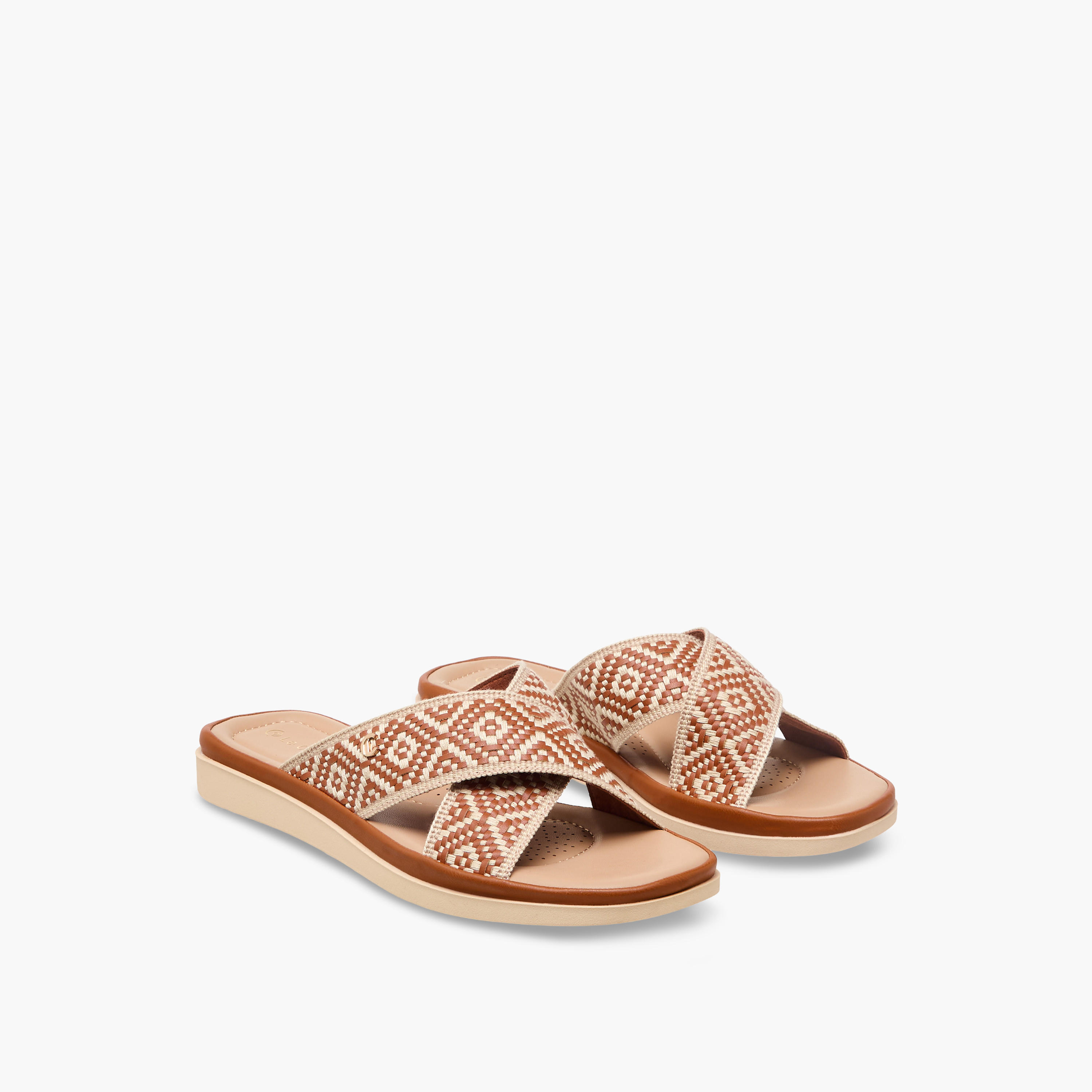 Le Confort Women Textured Cross Strap Comfort Sandals-women-shoes-flats-sandals-image-1