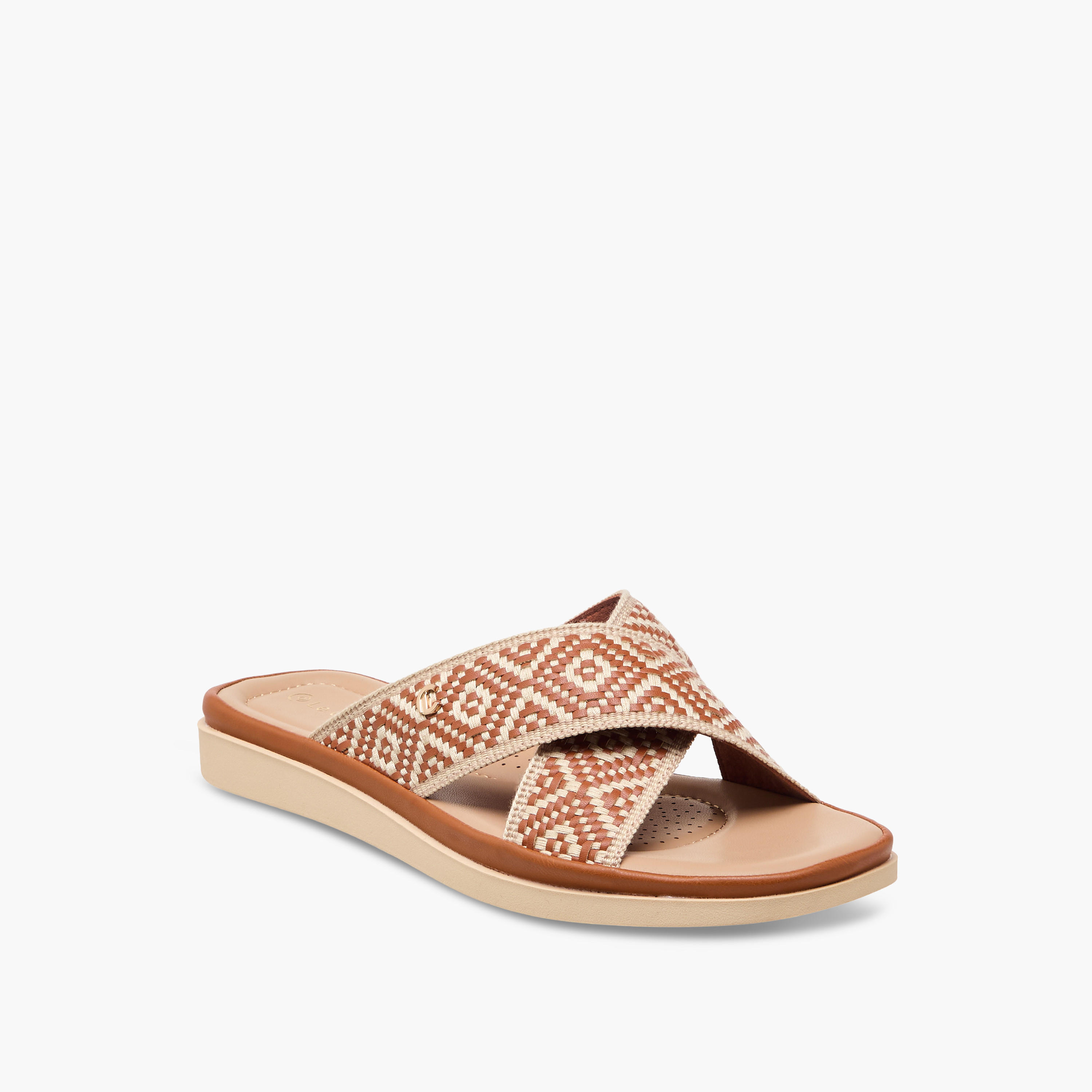 Le Confort Women Textured Cross Strap Comfort Sandals-women-shoes-flats-sandals-image-2