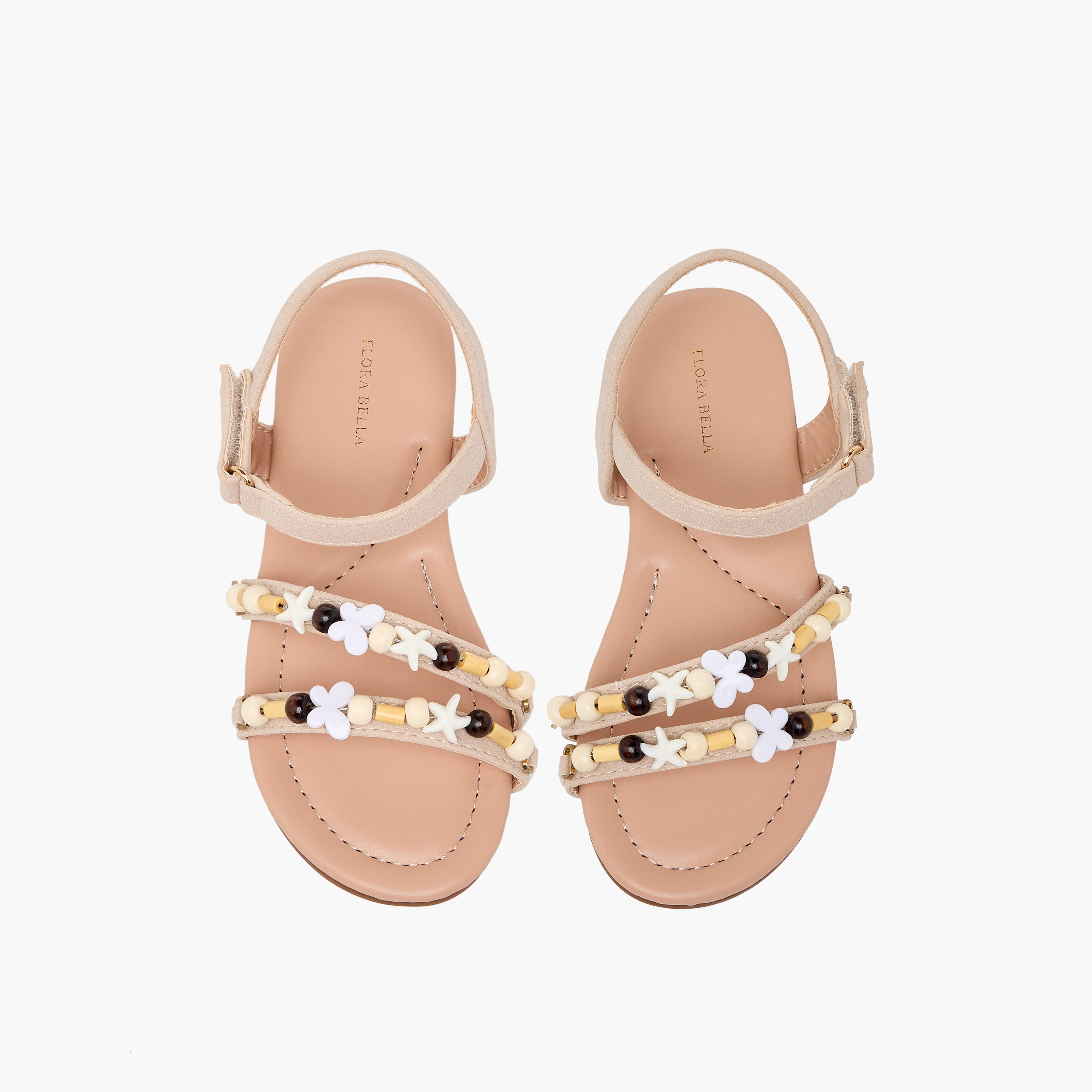 صندل للبنات بشريط إغلاق لاصق وتزيينات خرز من فلورا بيلا-girls-shoes-sandals-image-1