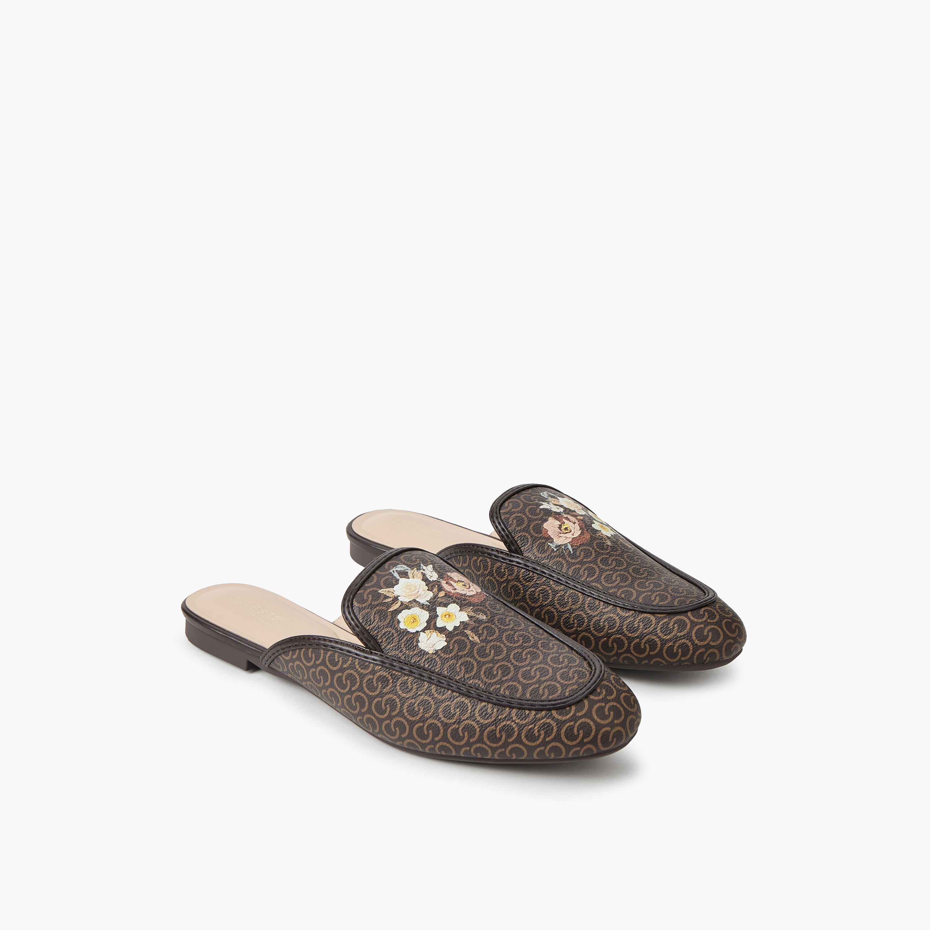 صندل ميول بطبعات زهور ومونوجرام للنساء من سيليست-women-shoes-flats-mules-image-1
