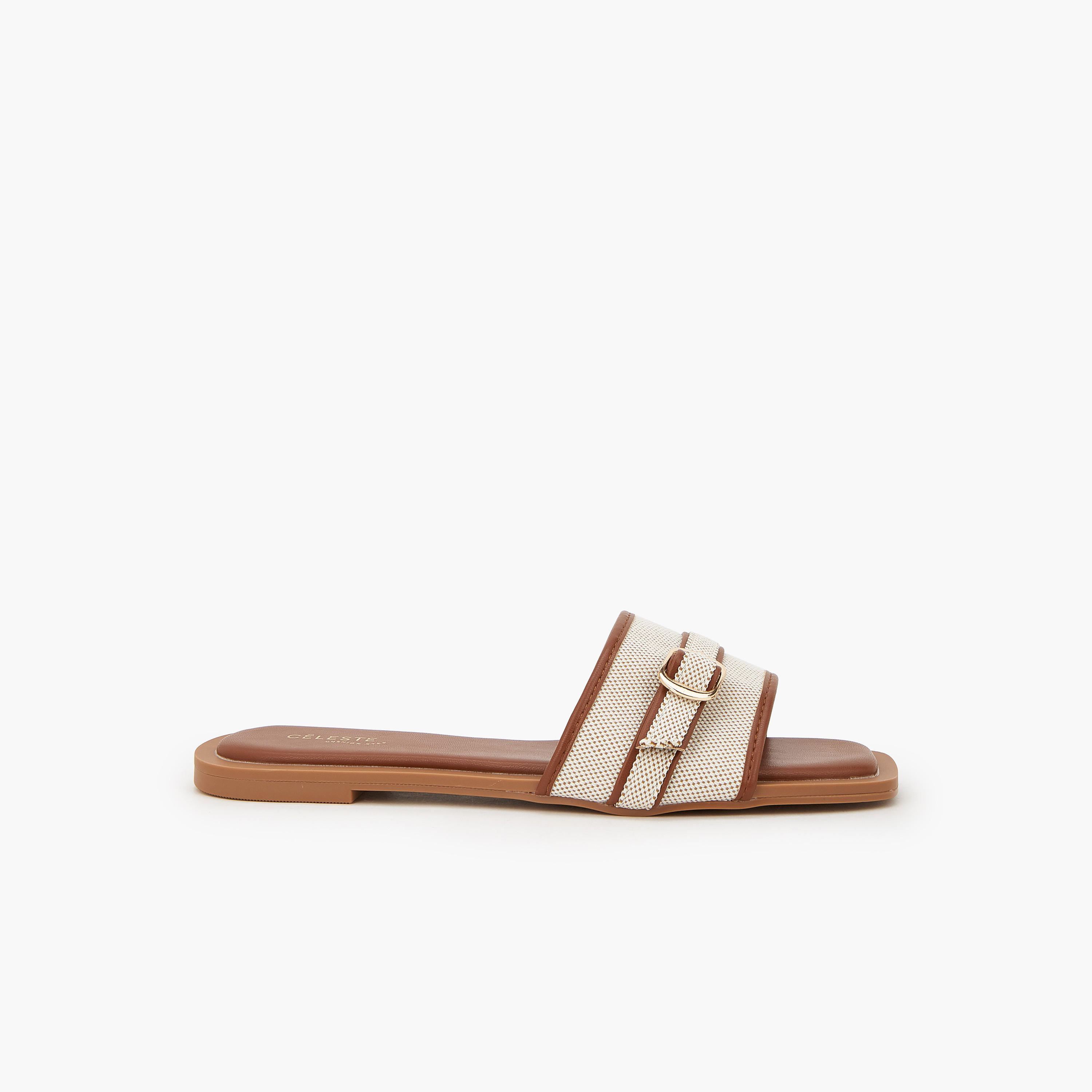 صندل مسطح بارز الملمس بتفاصيل إبزيم للنساء من سيليست-women-shoes-sandals-flats-image-3