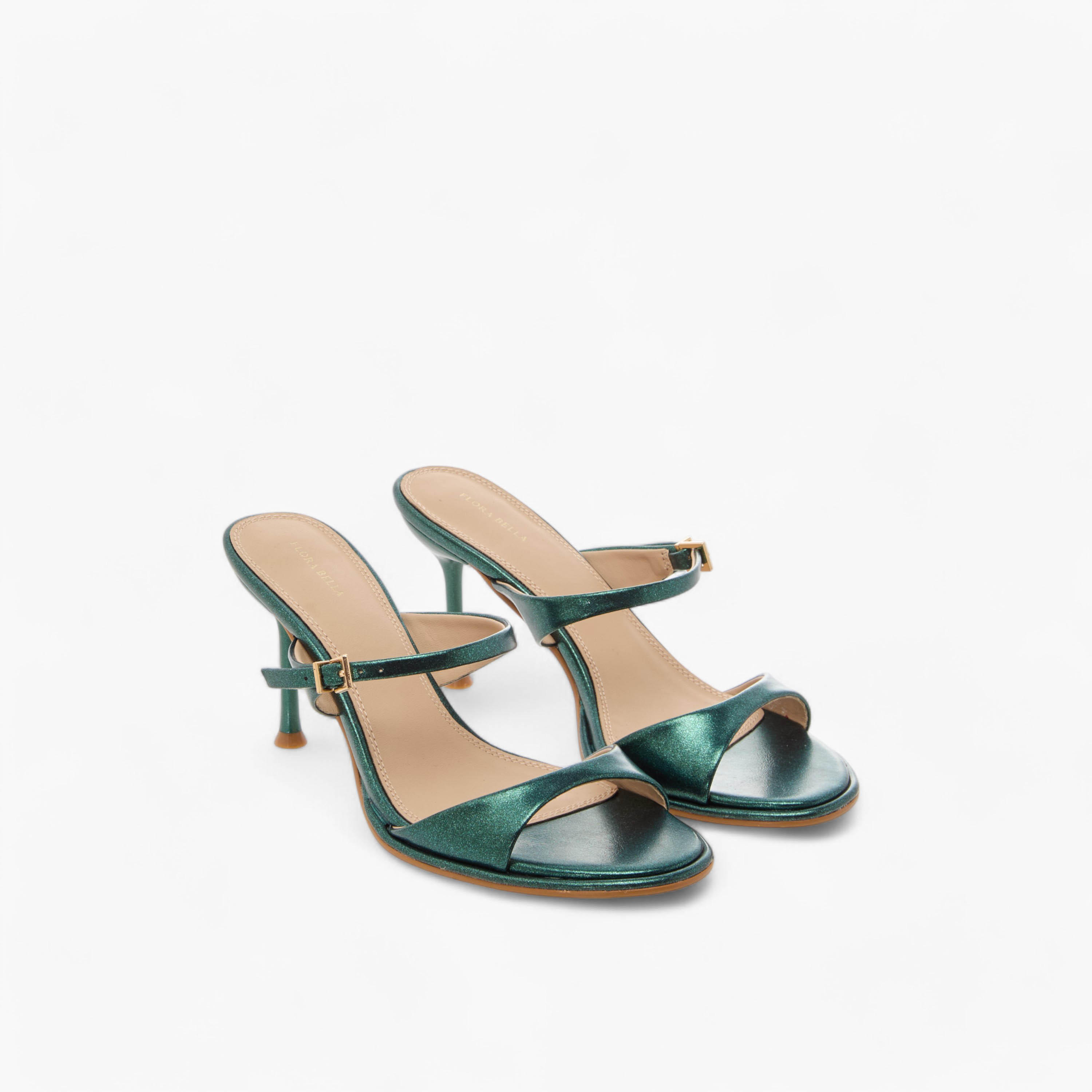 Flora Bella Metallic Slip-On Sandals with Stiletto Heels and Buckle Detail-women-shoes-sandals-heeled-image-1