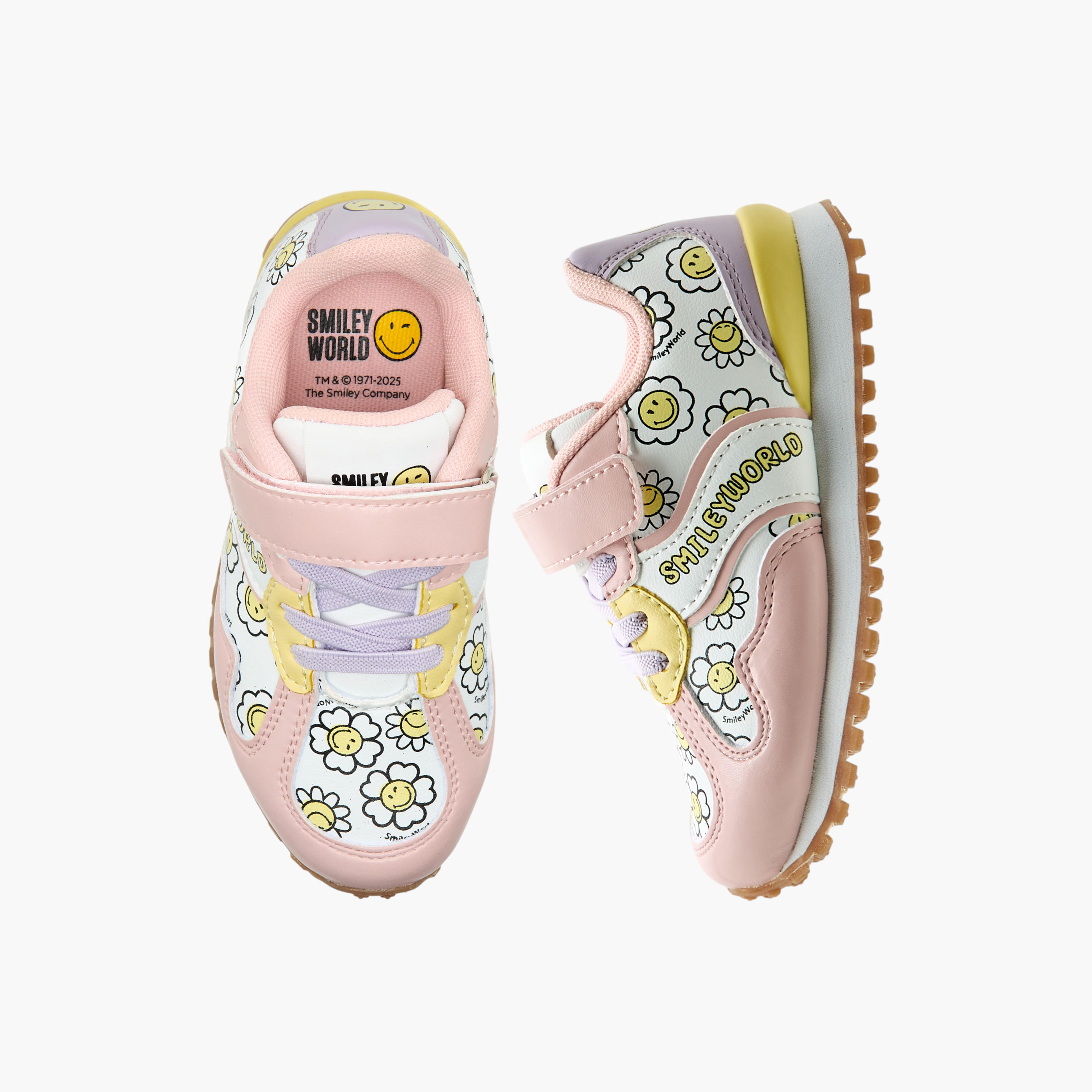 حذاء سنيكرز بشريط إغلاق لاصق وطبعات أزهار من سمايلي وورلد-girls-shoes-sneakers-image-1