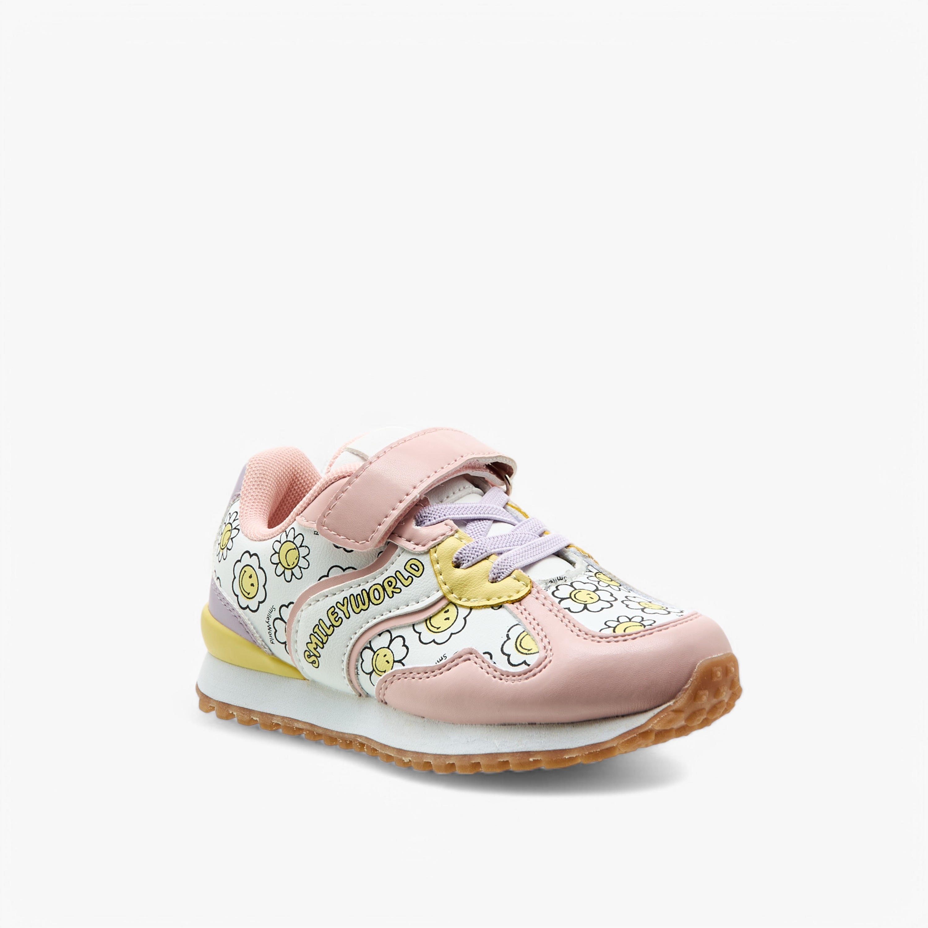 حذاء سنيكرز بشريط إغلاق لاصق وطبعات أزهار من سمايلي وورلد-girls-shoes-sneakers-image-2