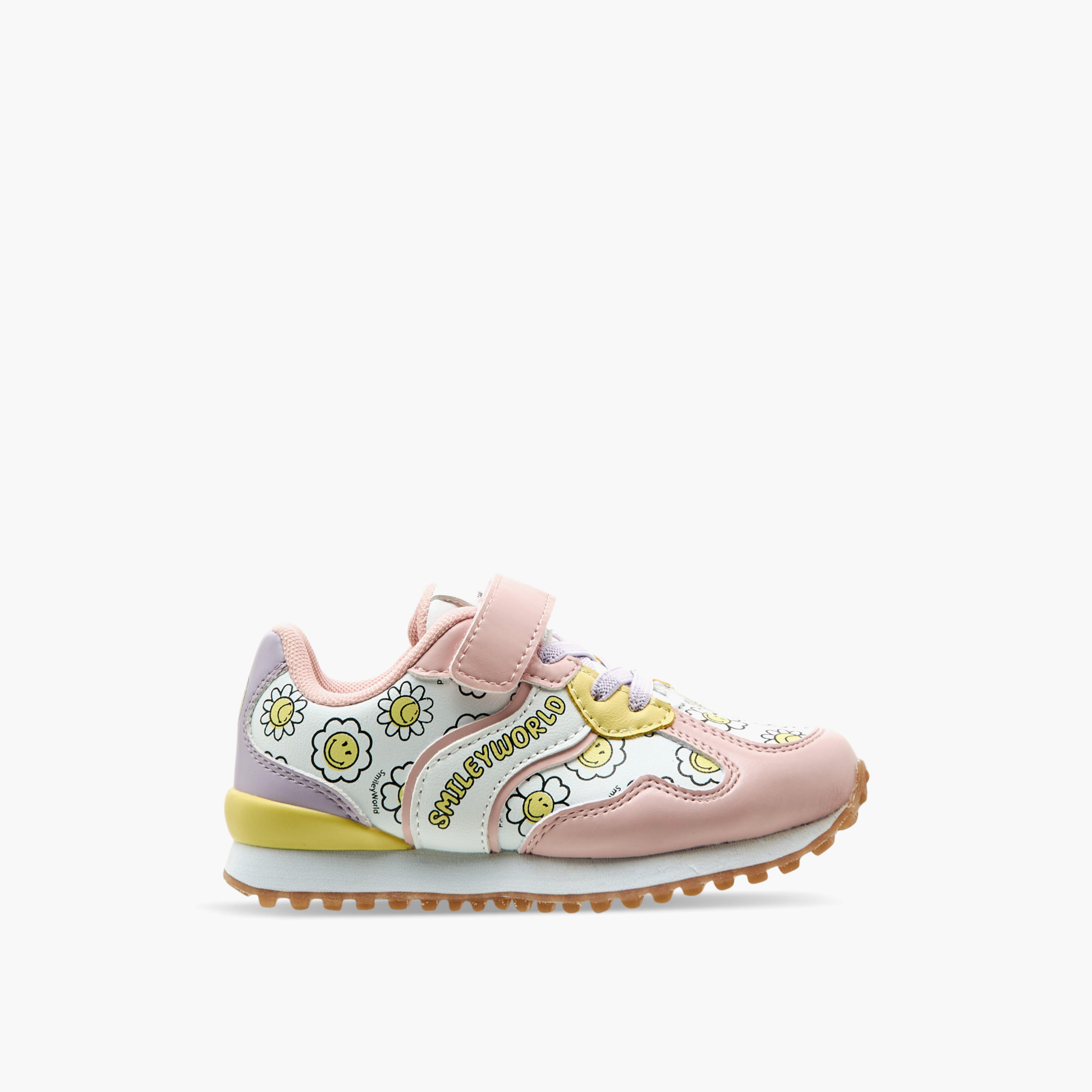 حذاء سنيكرز بشريط إغلاق لاصق وطبعات أزهار من سمايلي وورلد-girls-shoes-sneakers-image-3
