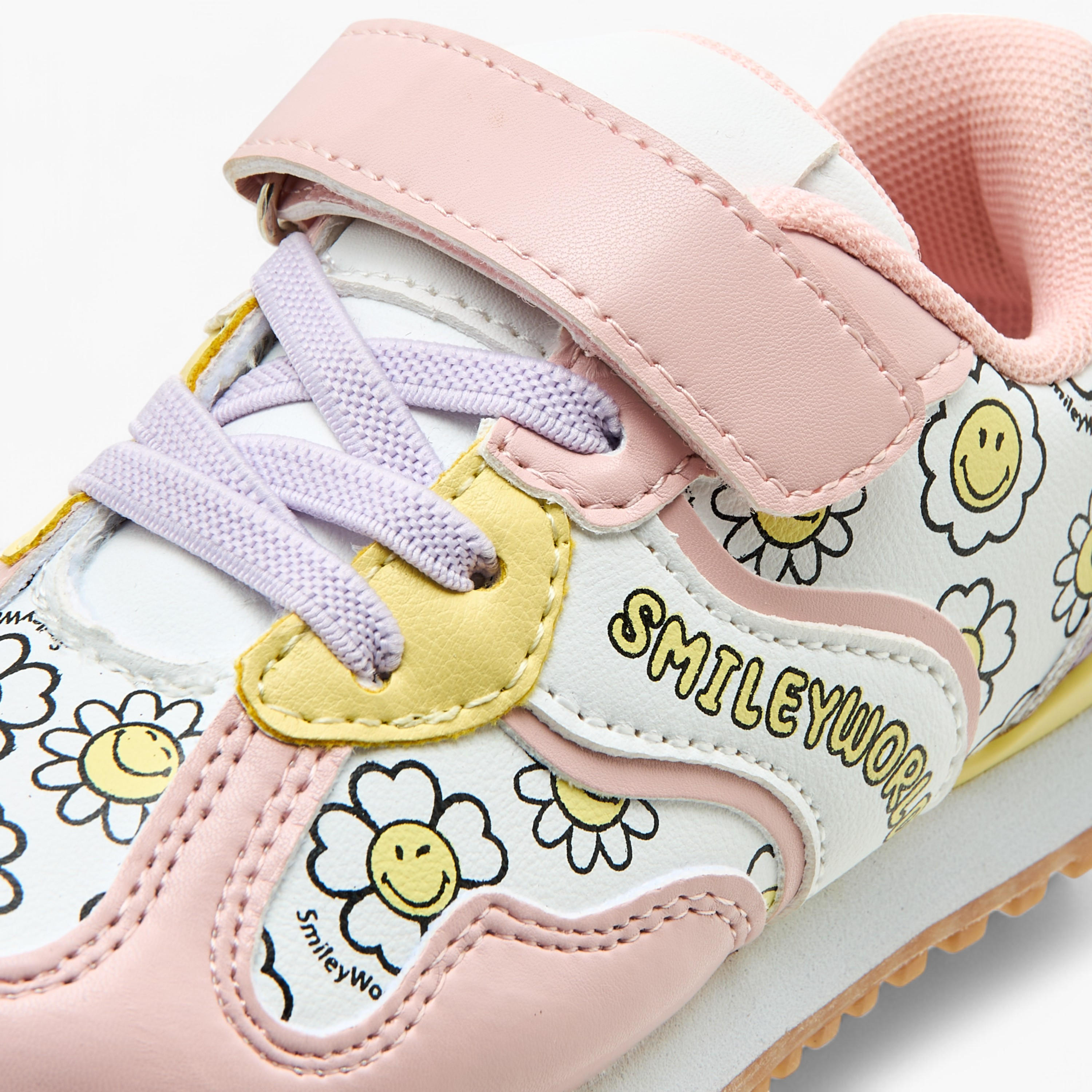 حذاء سنيكرز بشريط إغلاق لاصق وطبعات أزهار من سمايلي وورلد-girls-shoes-sneakers-image-4