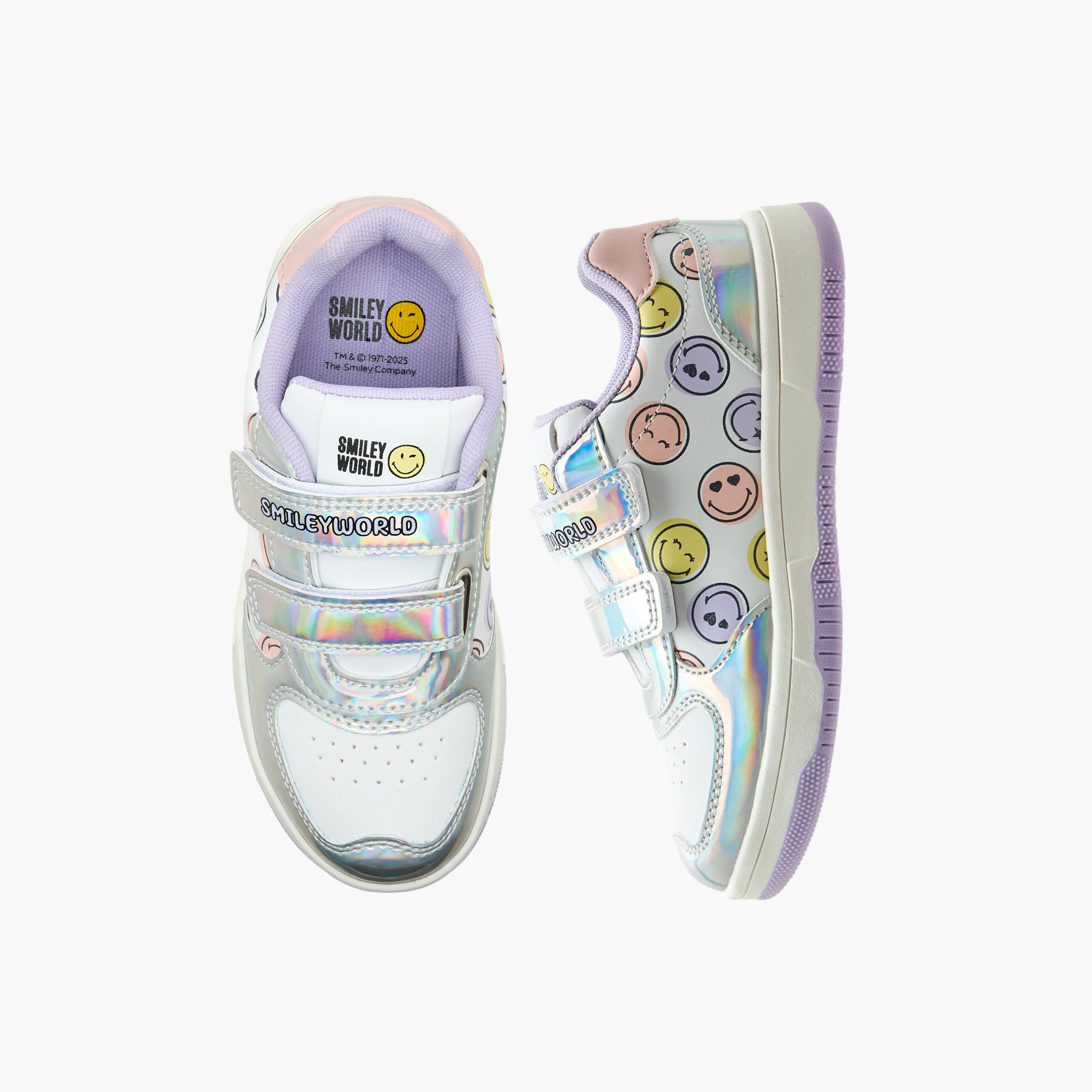 حذاء سنيكرز بشريط إغلاق لاصق وطبعات الشعار من سمايلي وورلد-girls-shoes-sneakers-image-1