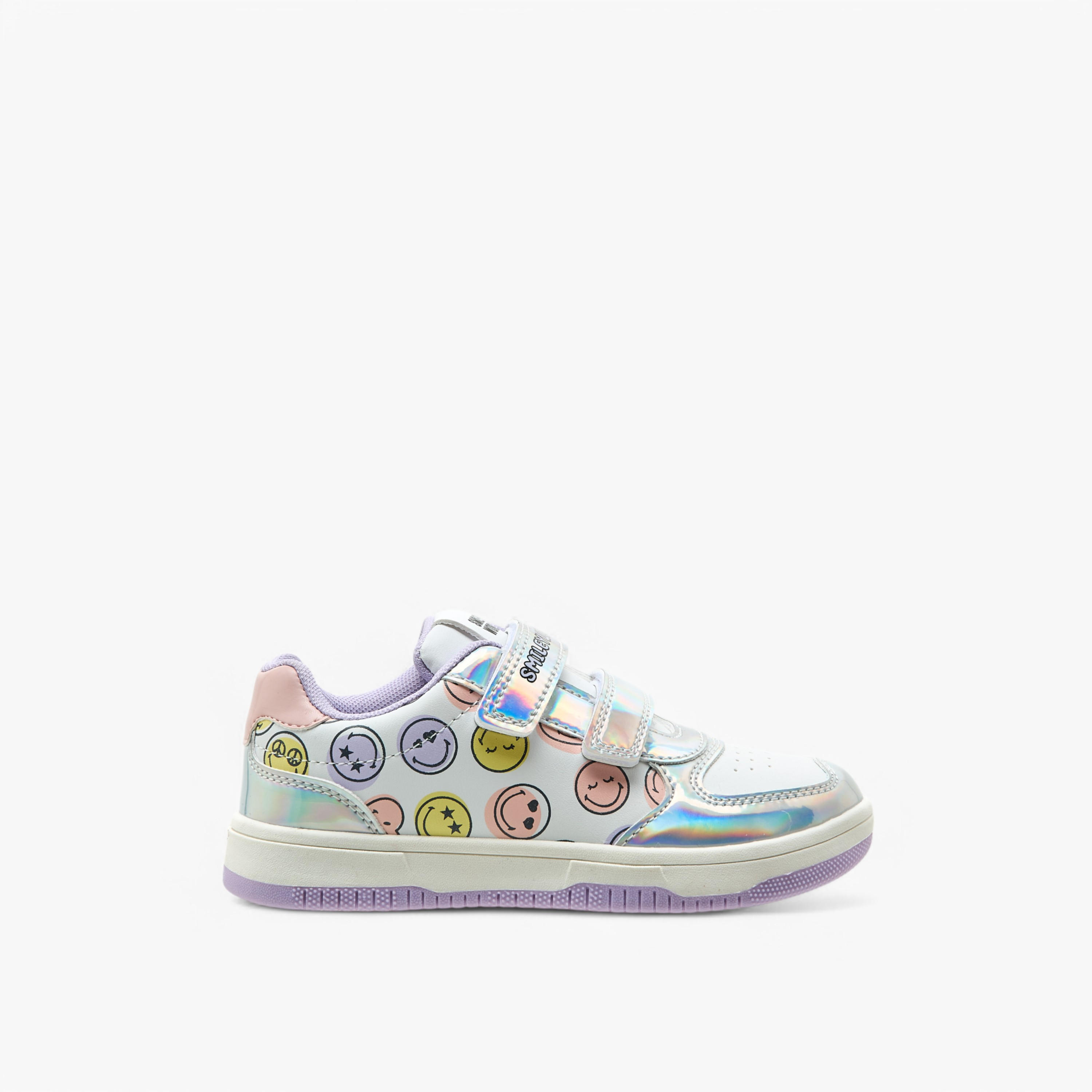 حذاء سنيكرز بشريط إغلاق لاصق وطبعات الشعار من سمايلي وورلد-girls-shoes-sneakers-image-3