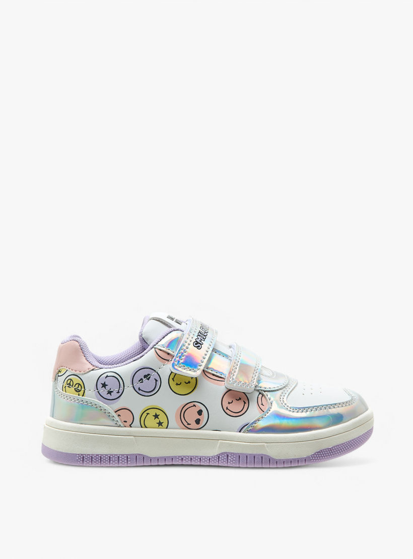 حذاء سنيكرز بشريط إغلاق لاصق وطبعات الشعار من سمايلي وورلد-girls-shoes-sneakers-image-3