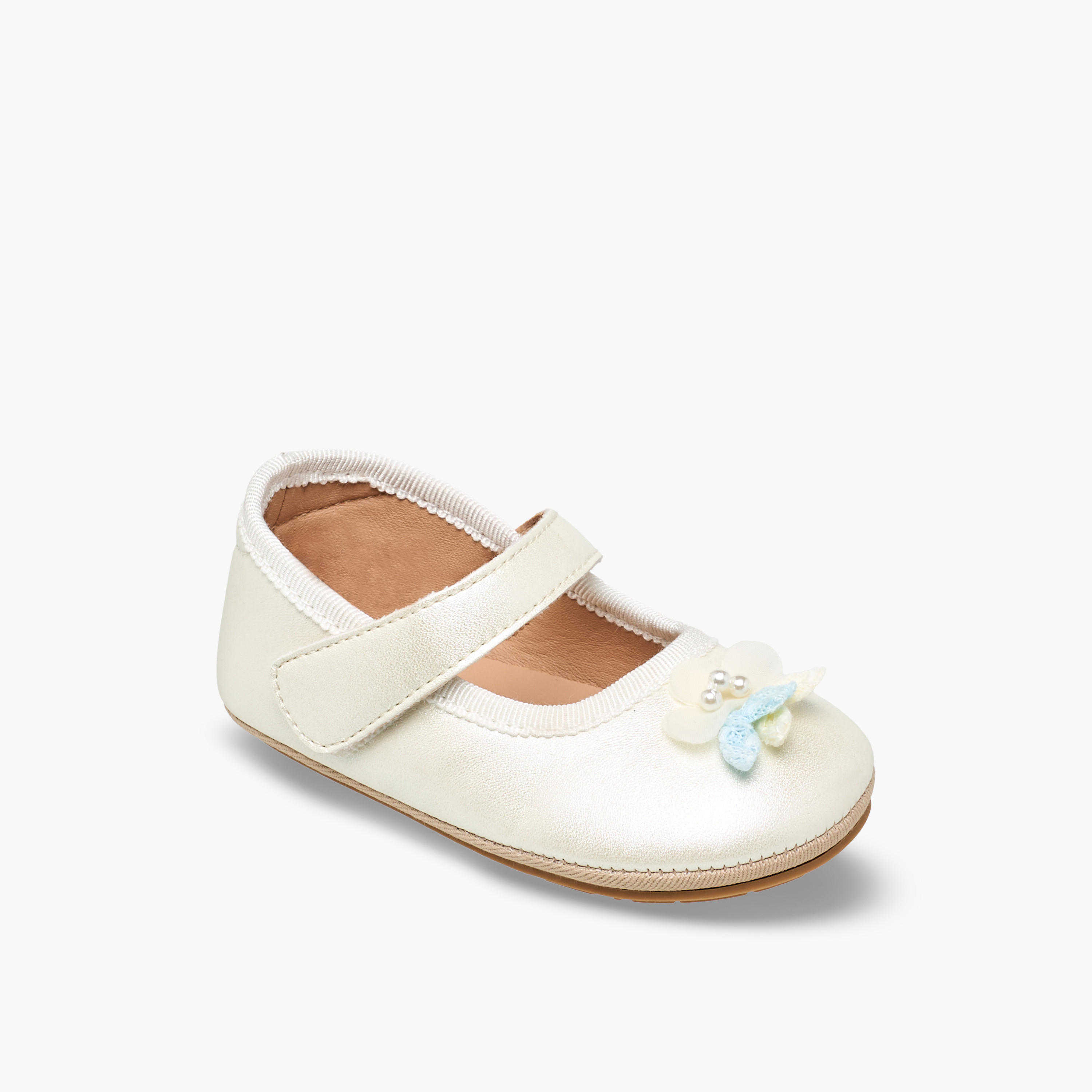 Barefeet Mary Jane Shoes with Hook & Loop Closure, Floral Accent-baby-girls-shoes-booties-image-2