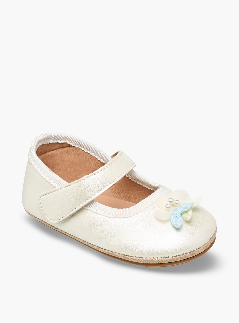 Barefeet Mary Jane Shoes with Hook & Loop Closure, Floral Accent-baby-girls-shoes-booties-image-2