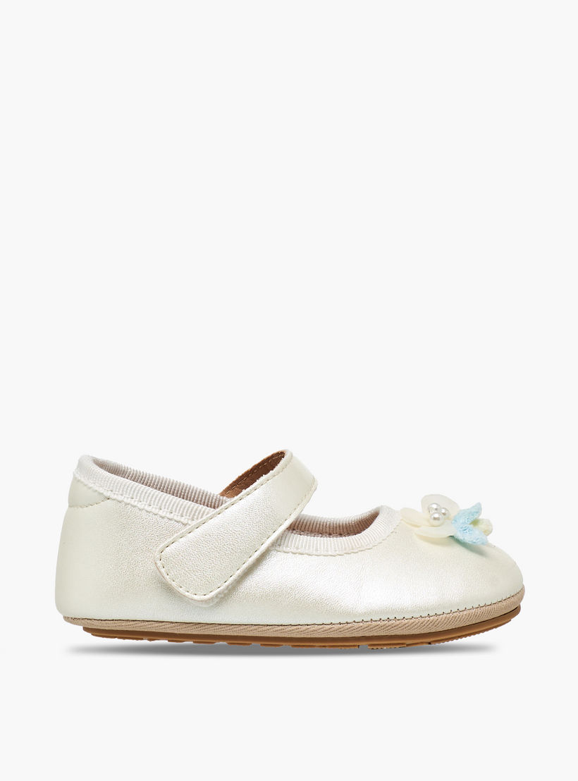 Barefeet Mary Jane Shoes with Hook & Loop Closure, Floral Accent-baby-girls-shoes-booties-image-3