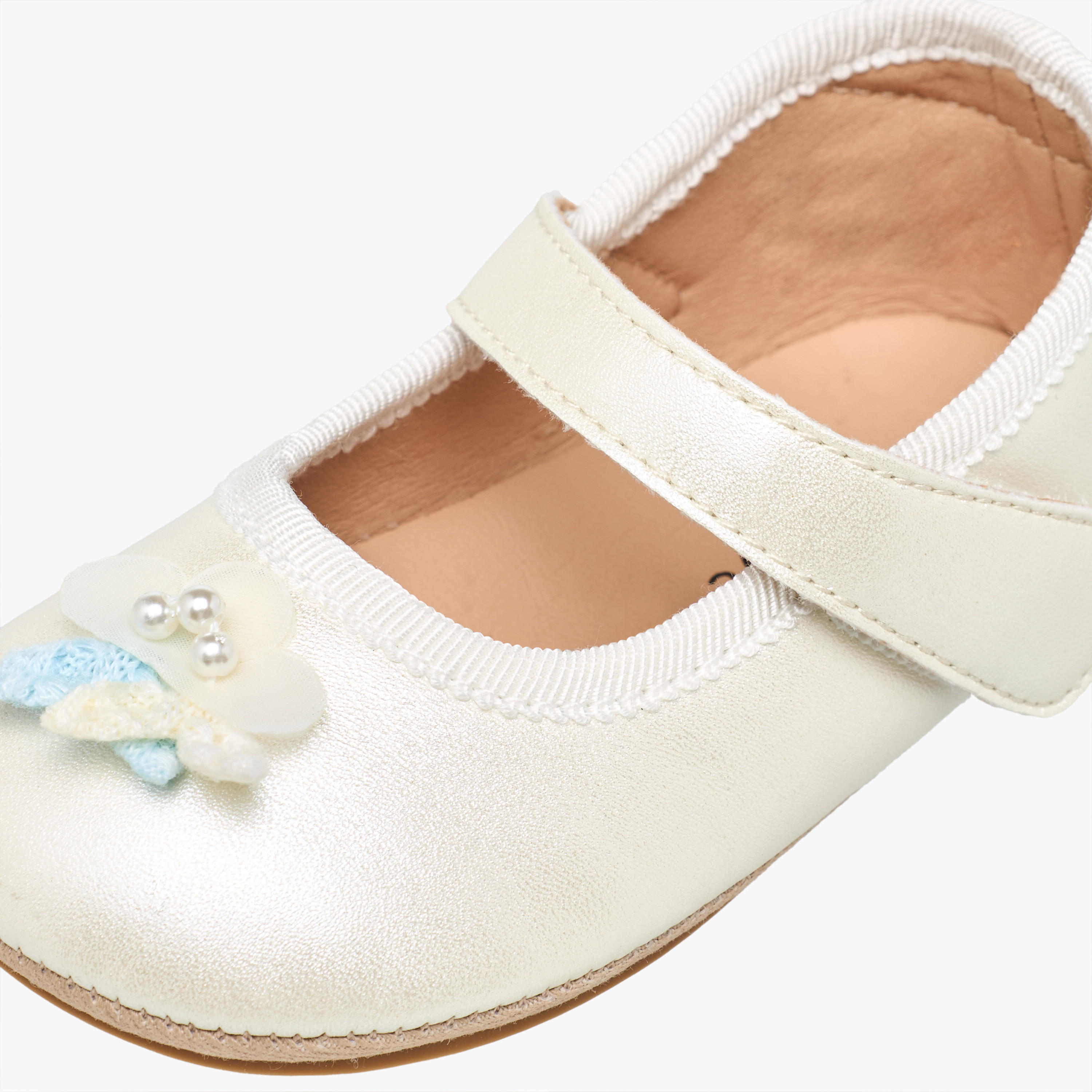 Barefeet Mary Jane Shoes with Hook & Loop Closure, Floral Accent-baby-girls-shoes-booties-image-4