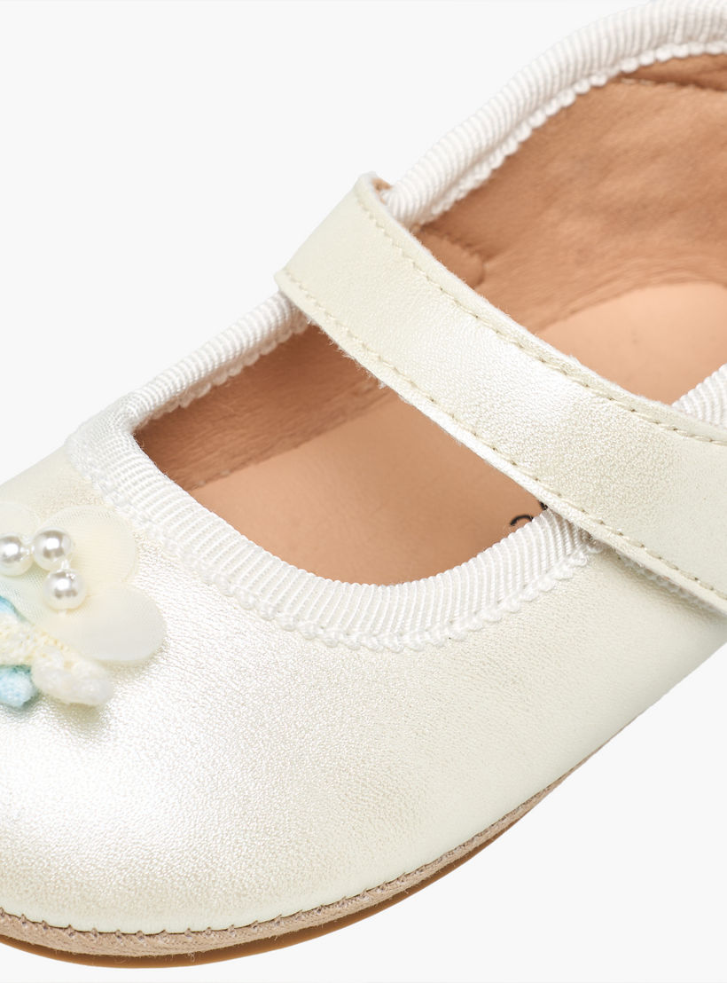 Barefeet Mary Jane Shoes with Hook & Loop Closure, Floral Accent-baby-girls-shoes-booties-image-4