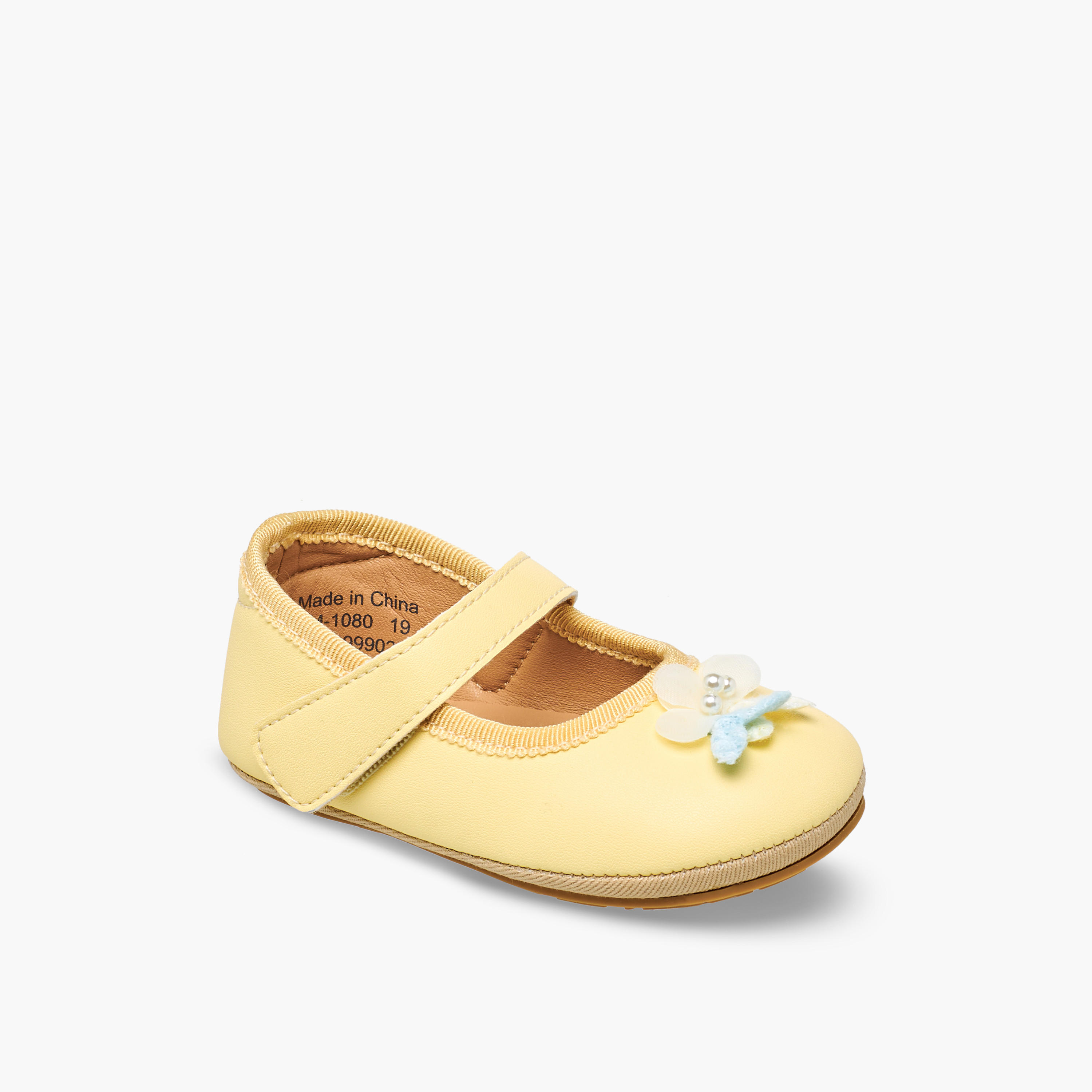 Barefeet Mary Jane Shoes with Hook & Loop Closure, Floral Accent-baby-girls-shoes-booties-image-2