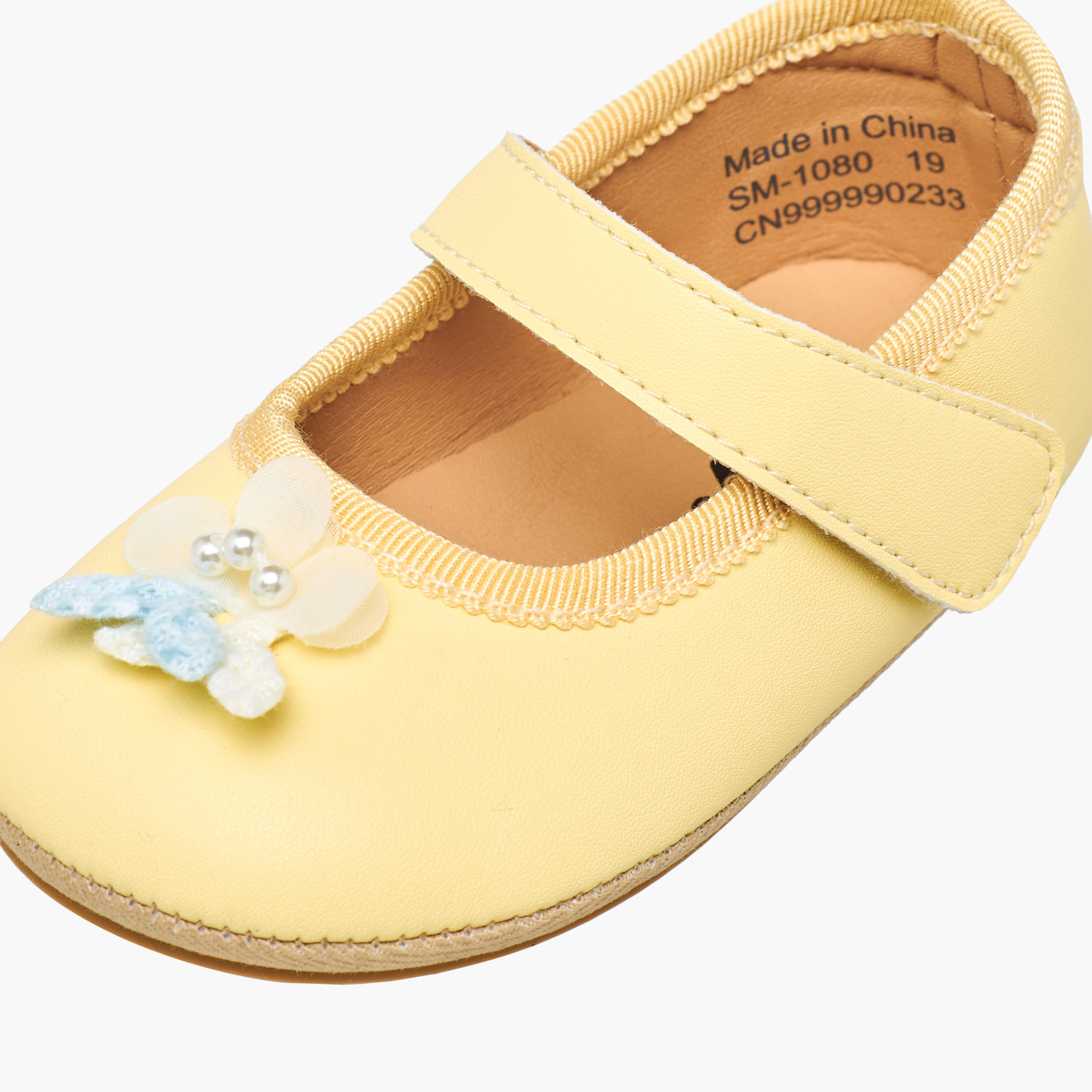 Barefeet Mary Jane Shoes with Hook & Loop Closure, Floral Accent-baby-girls-shoes-booties-image-4