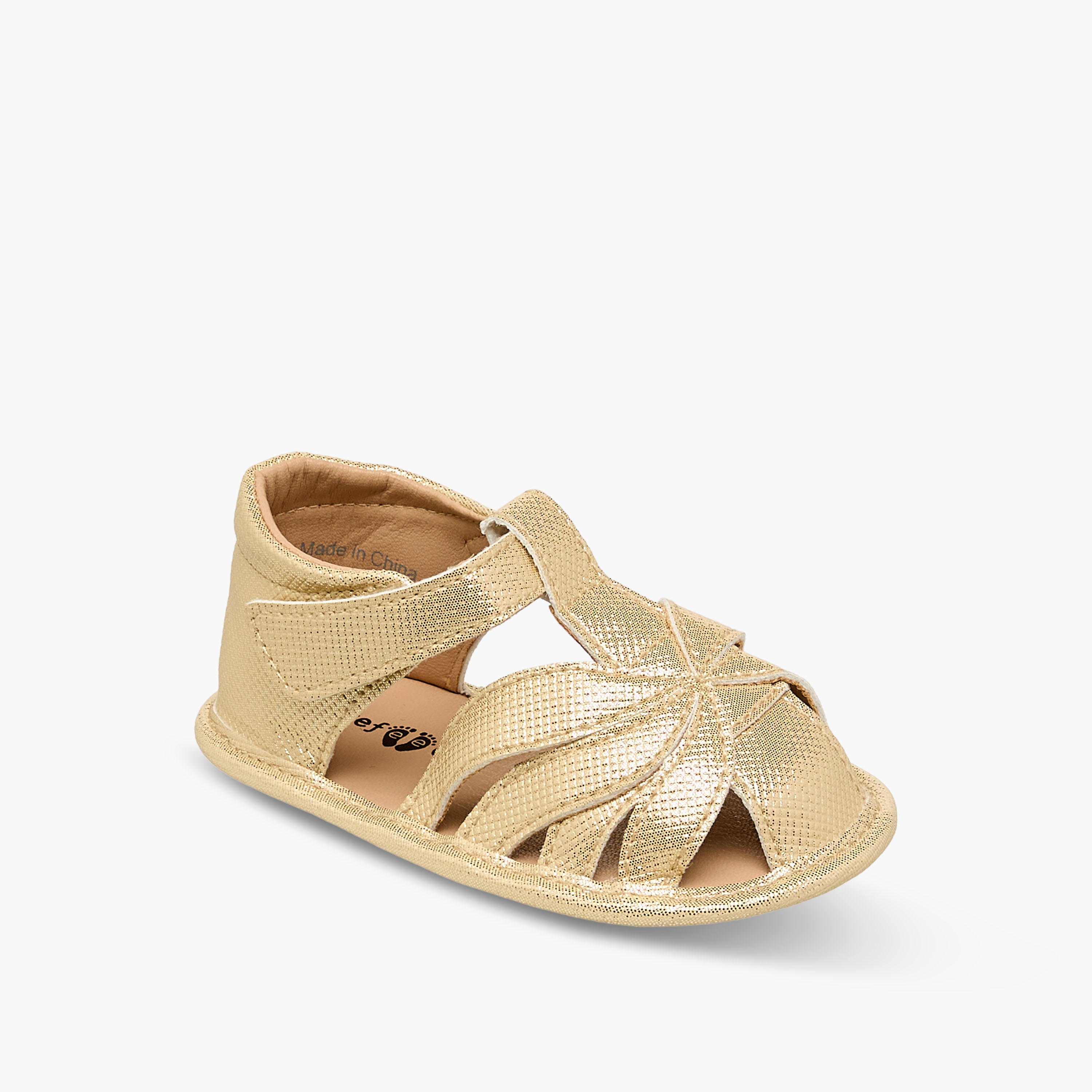 Barefeet Sandels with Hook & Loop Closure, Metallic Design-baby-girls-shoes-sandals-image-2