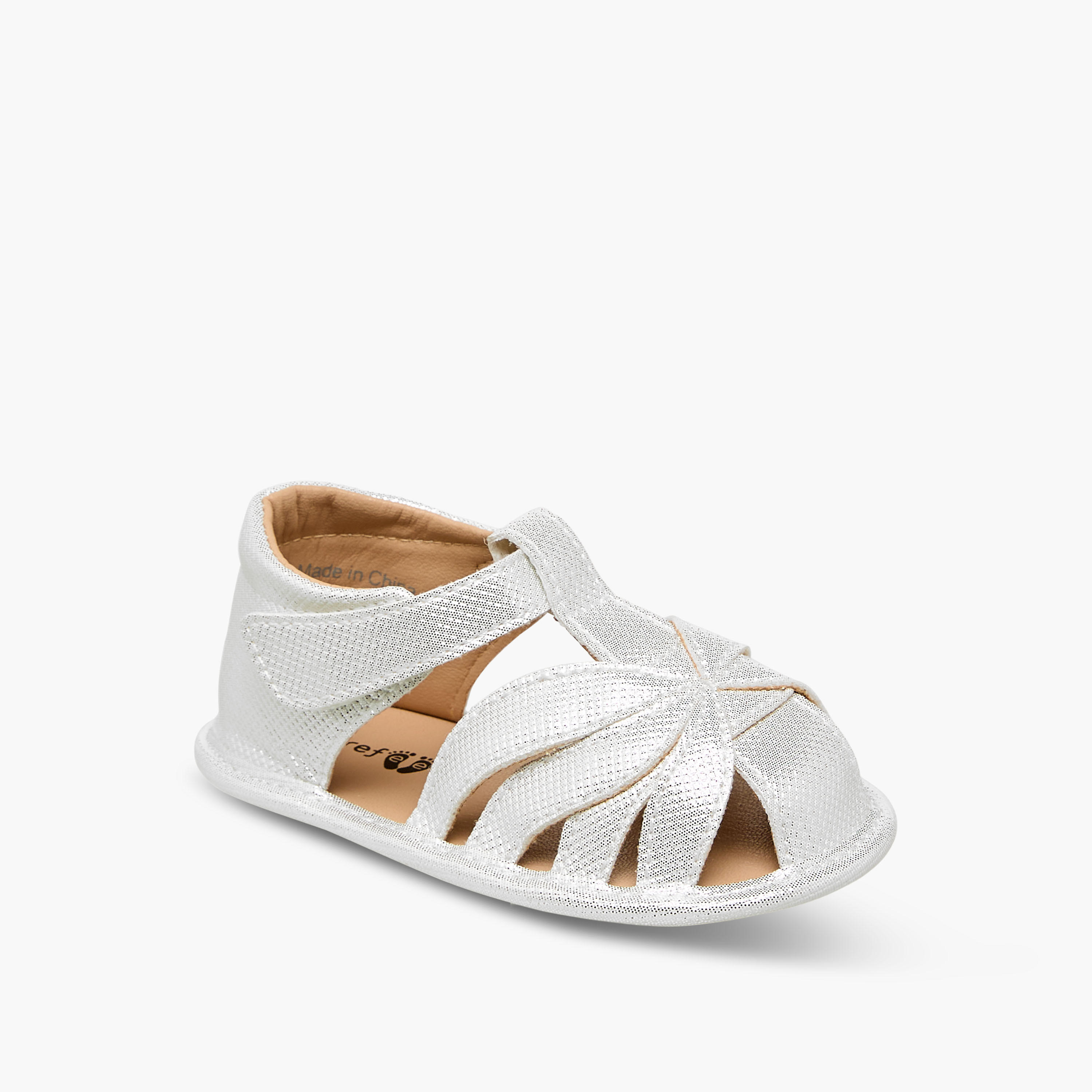 Barefeet Sandels with Hook & Loop Closure, Metallic Design-baby-girls-shoes-sandals-image-2