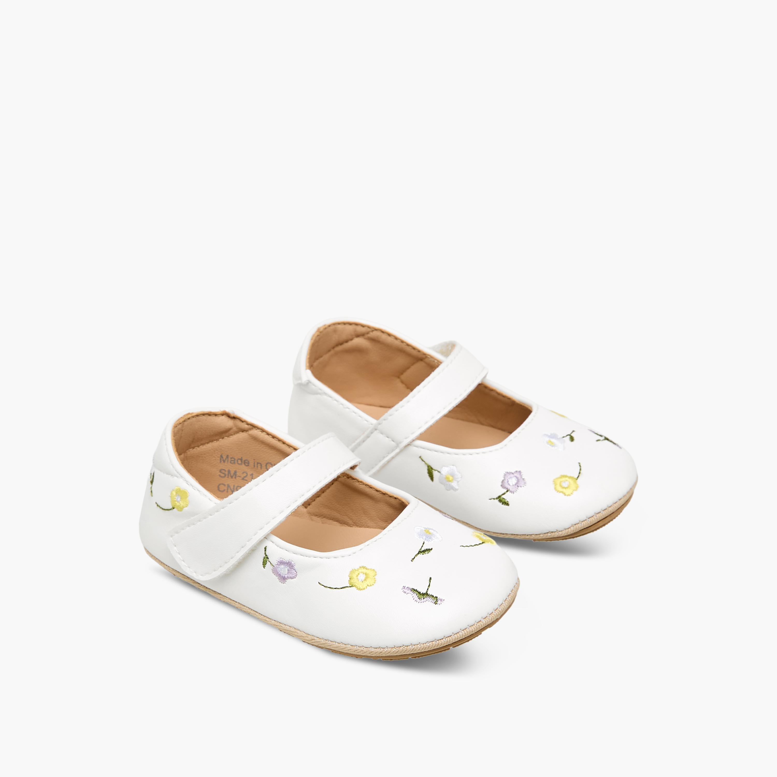 Barefeet Booties with Hook & Loop Closure, Floral Embroidered-baby-girls-shoes-booties-image-1