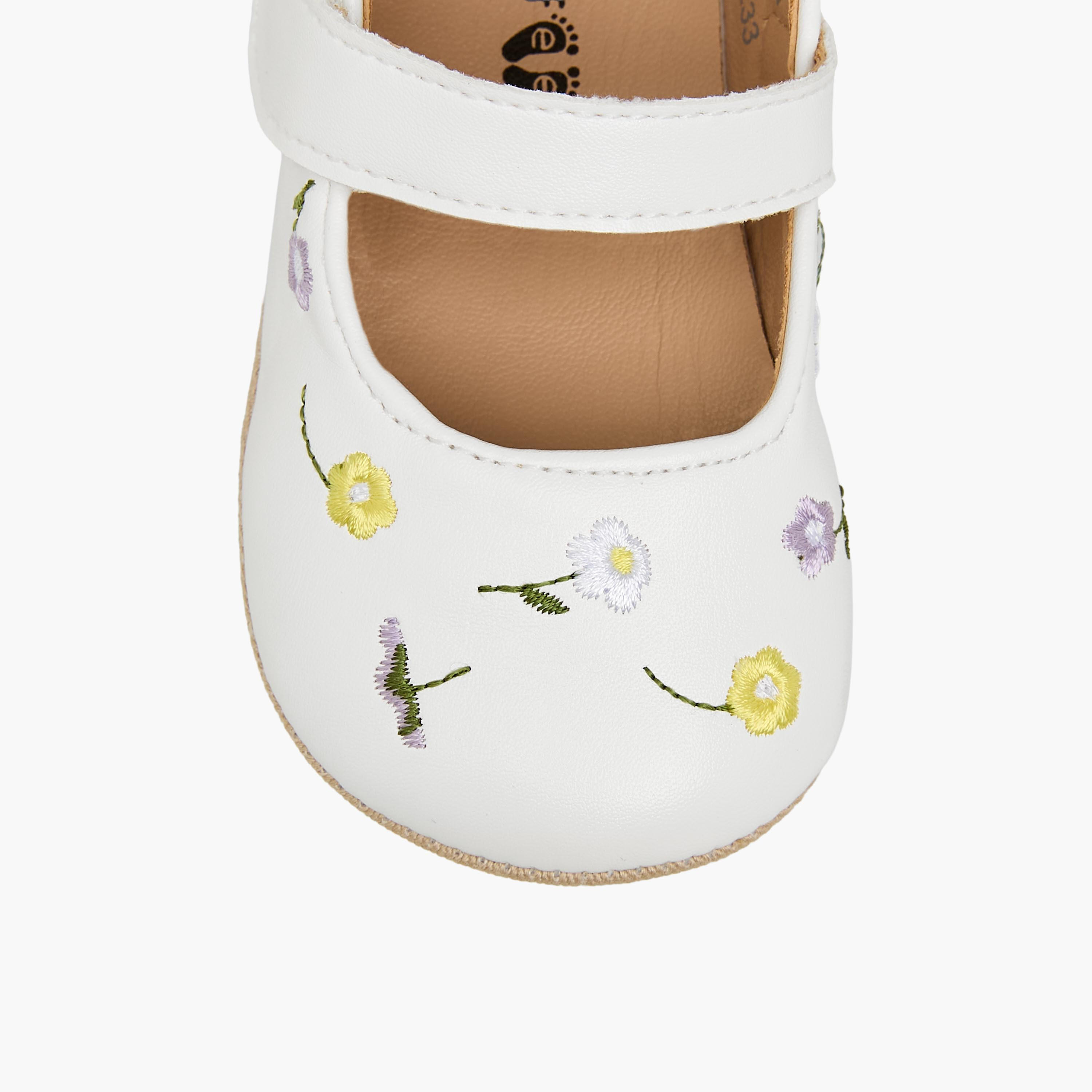 Barefeet Booties with Hook & Loop Closure, Floral Embroidered-baby-girls-shoes-booties-image-4