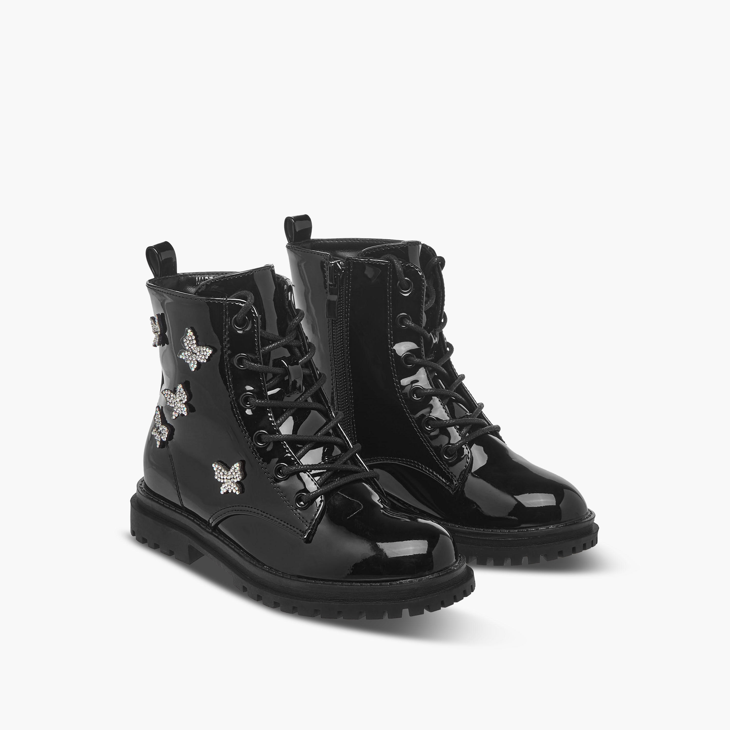 Celeste Girls Butterfly Accent High Cut Boots-girls-shoes-boots-image-1