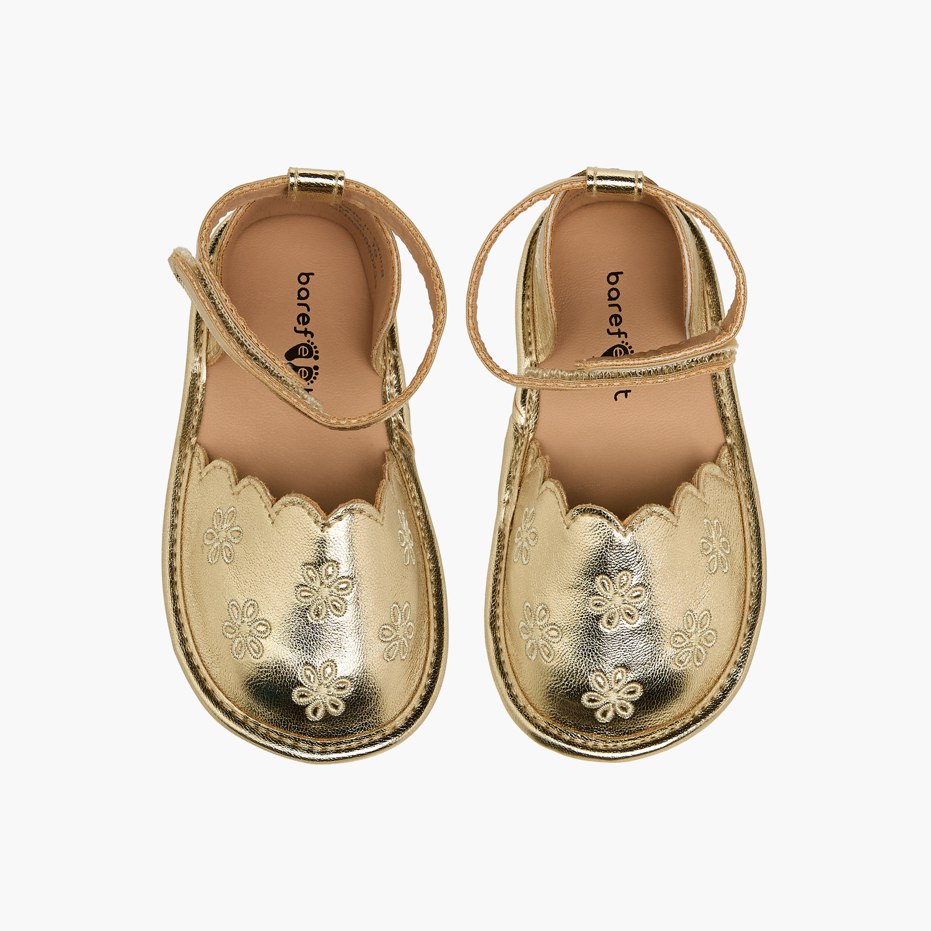 Barefeet Shoes with Hook & Loop Closure, Floral Embroidery-baby-girls-shoes-booties-image-1