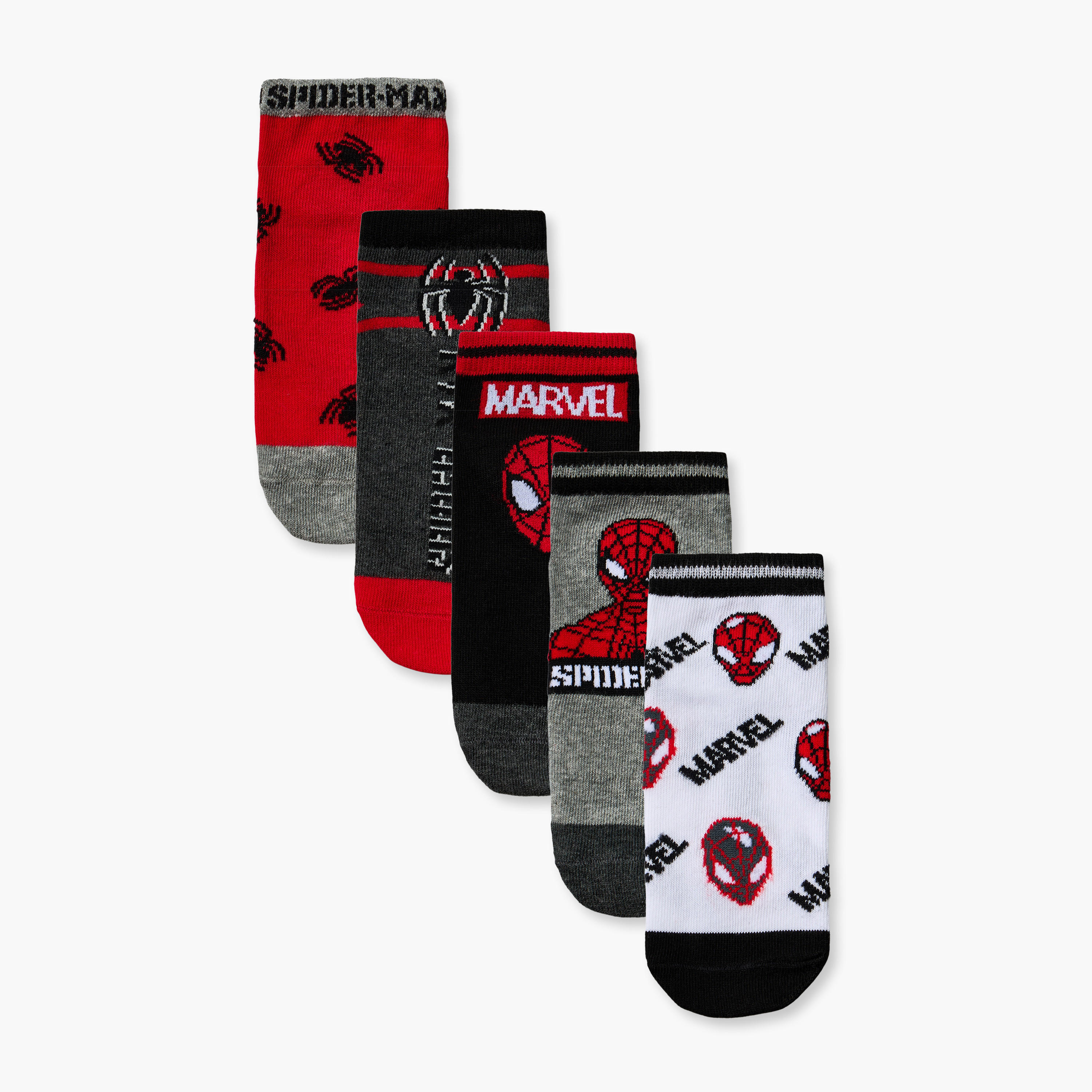 Pack of 5 Marvel Ankle Length Boys Socks with Spider-Man Print-boys-accessories-socks-image-1