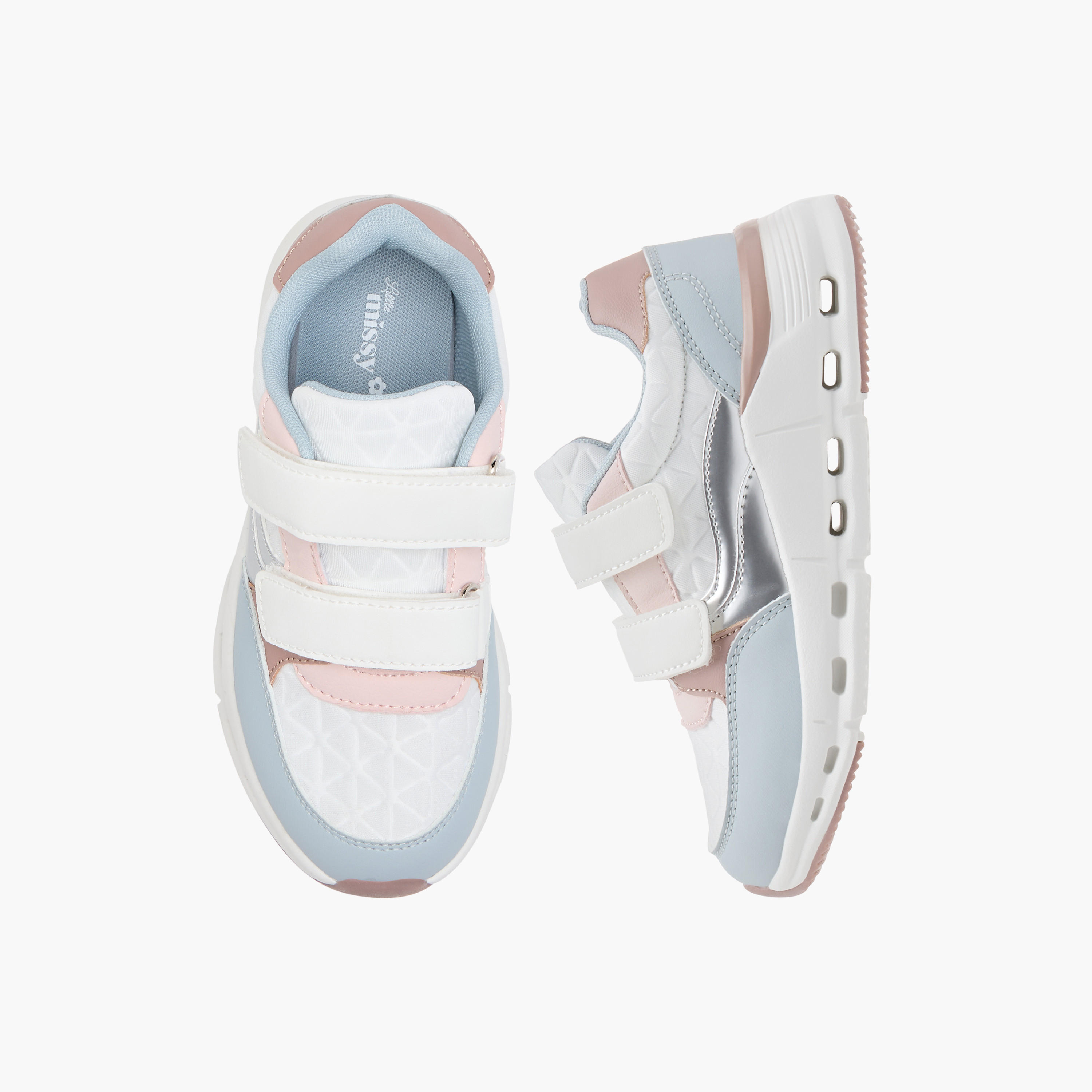 Little Missy Panelled Sneakers with Hook and Loop Closure-girls-shoes-sneakers-image-1