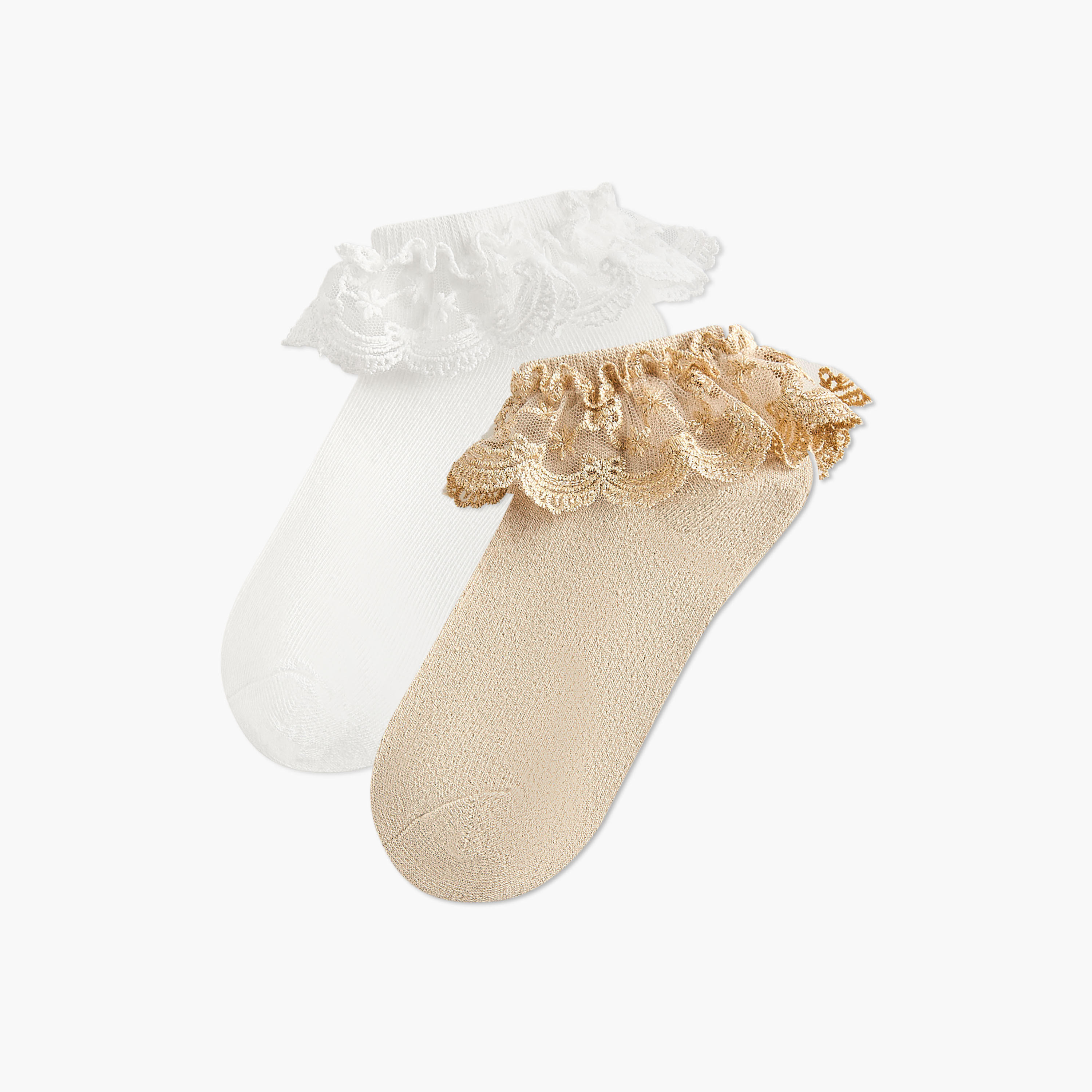 Pack of 2 Celeste Girls Socks with Embroidered Frill Detail-girls-accessories-socks-image-1