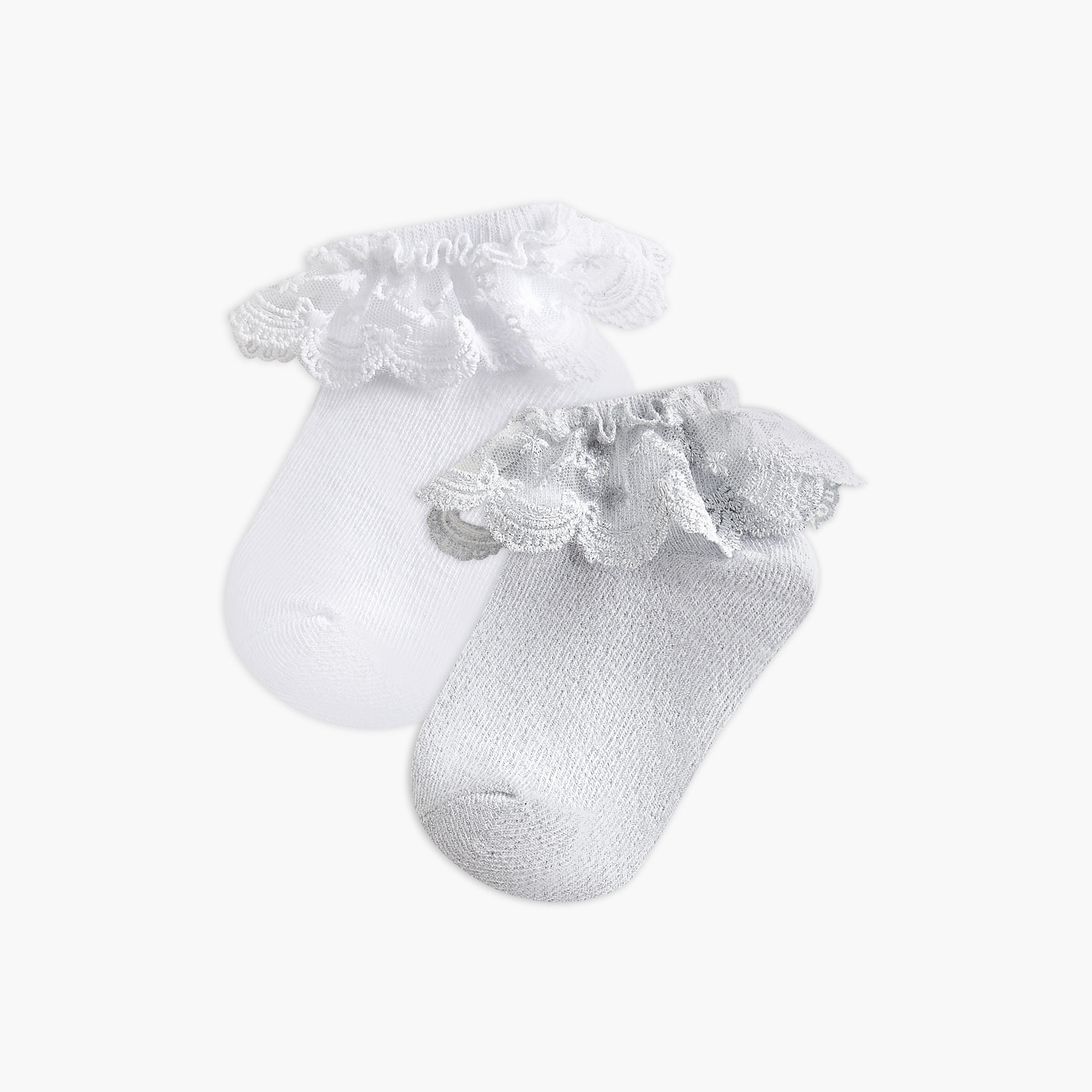 Pack of 2 Celeste Girls Socks with Embroidered Frill Detail-girls-accessories-socks-image-1