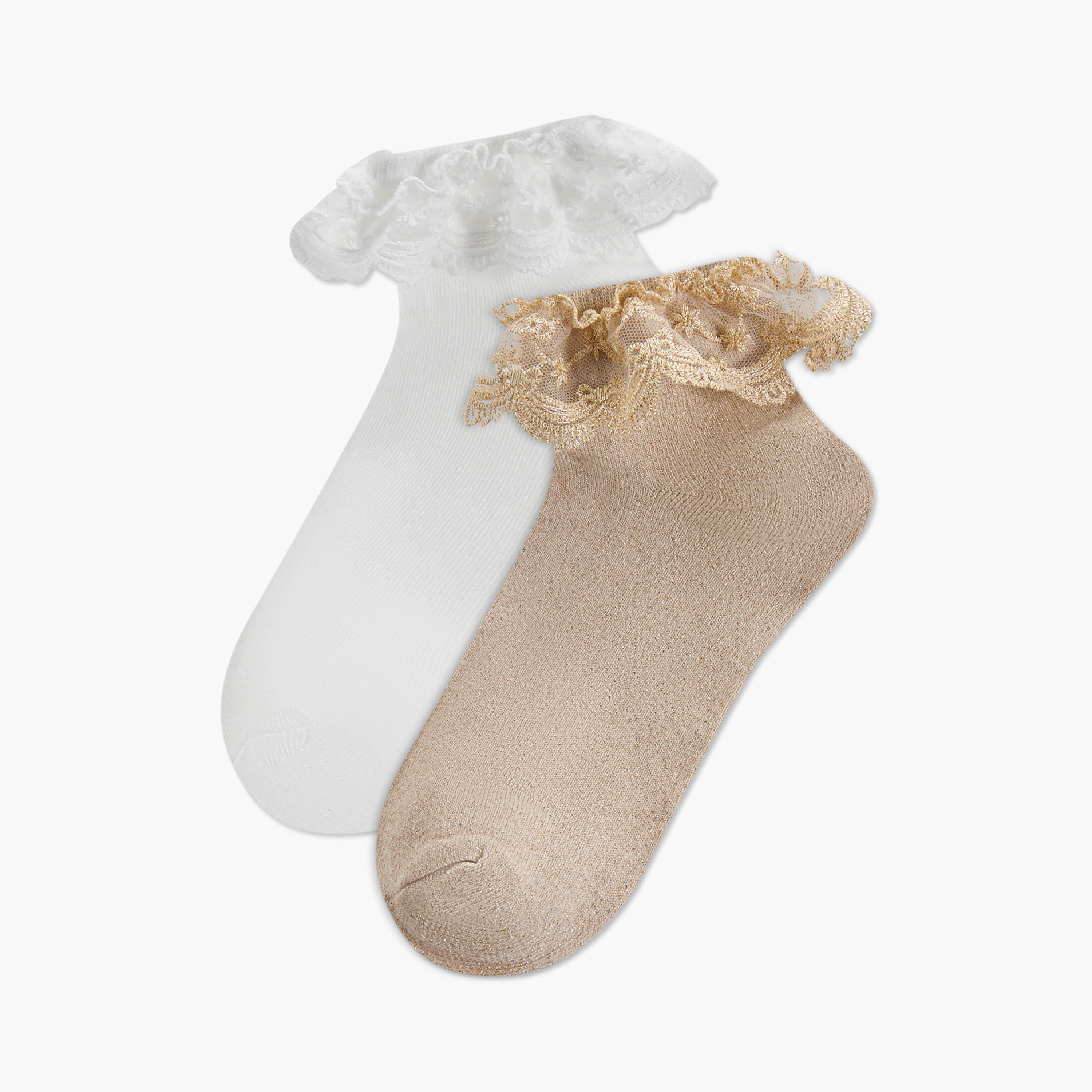 جوارب سادة بكشكش من ليتل ميسي - طقم من زوجين-girls-accessories-socks-image-1