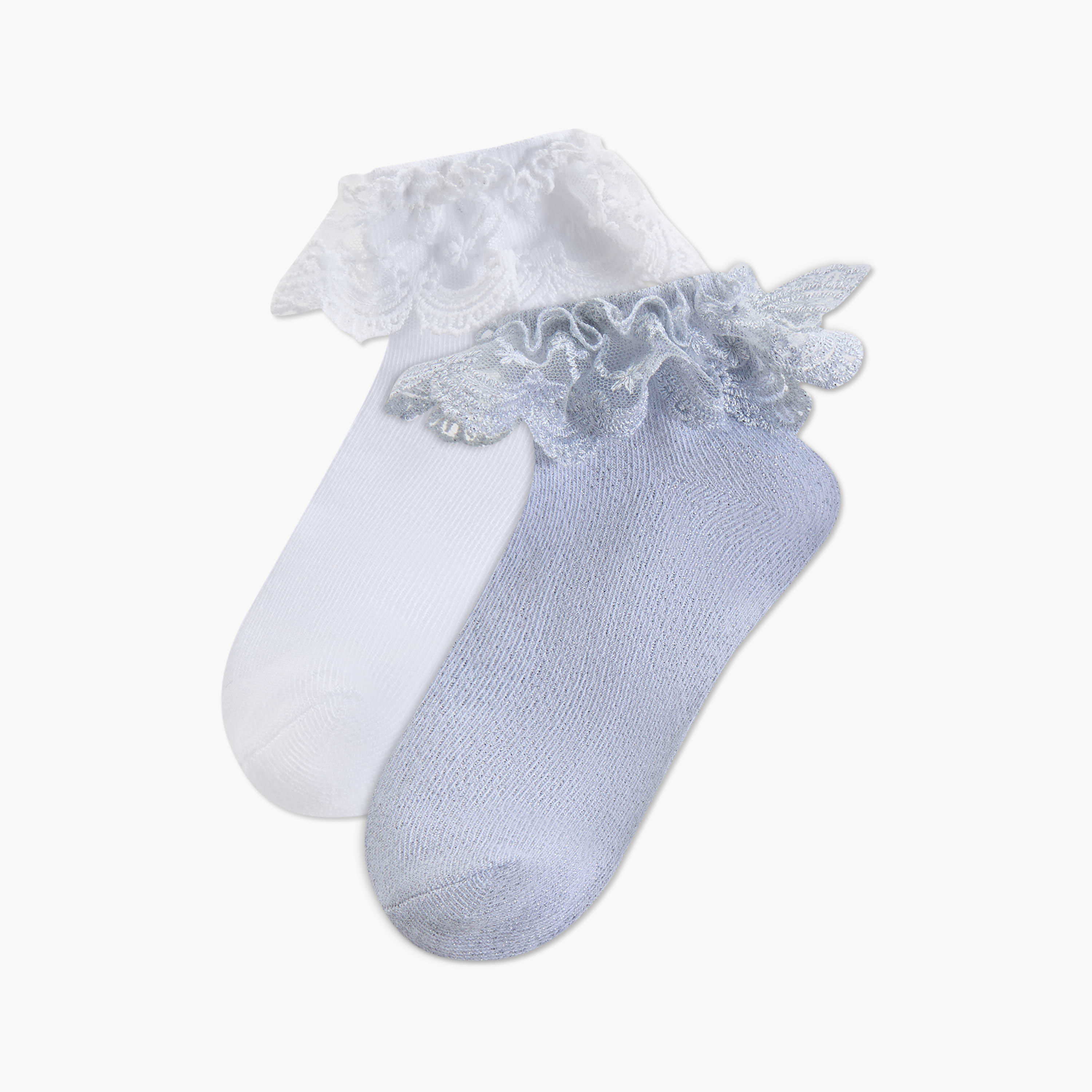جوارب سادة بكشكش من ليتل ميسي - طقم من زوجين-girls-accessories-socks-image-1
