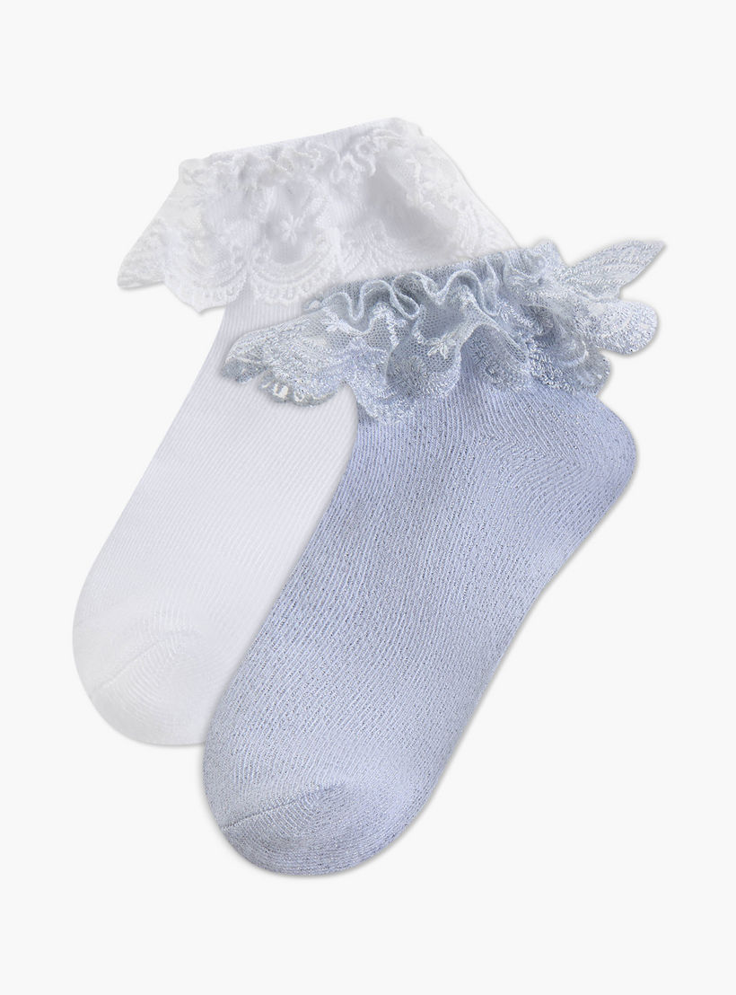 جوارب سادة بكشكش من ليتل ميسي - طقم من زوجين-girls-accessories-socks-image-1