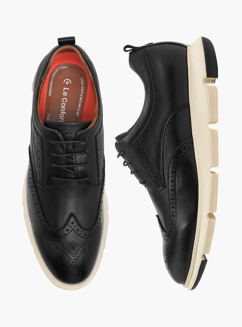 Le Confort Leather Perforated Lace-Up Sneakers-men-shoes-sneakers-image-1