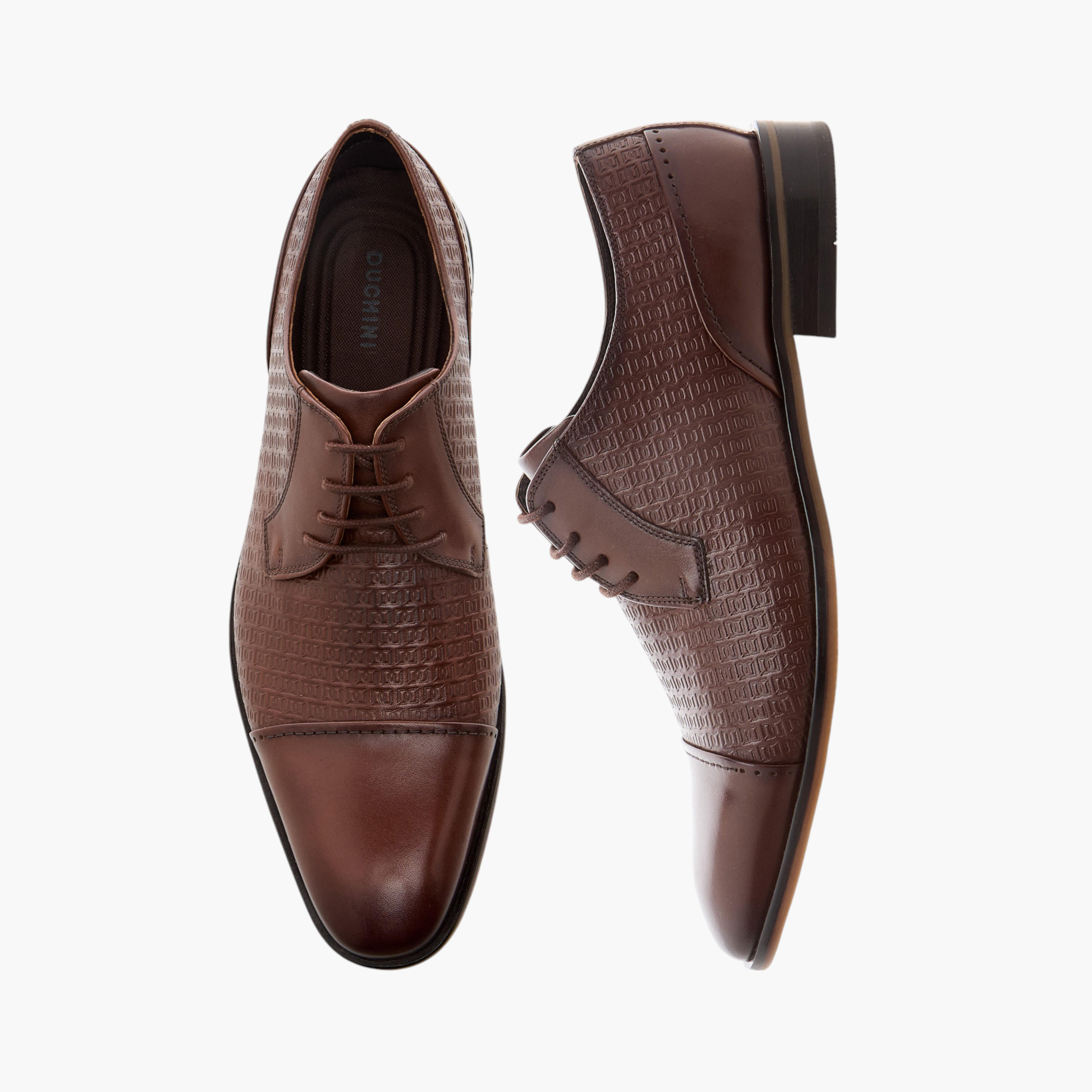 Duchini Men's Textured Derby Shoes with Lace-Up Closure-men-shoes-formalshoes-image-1