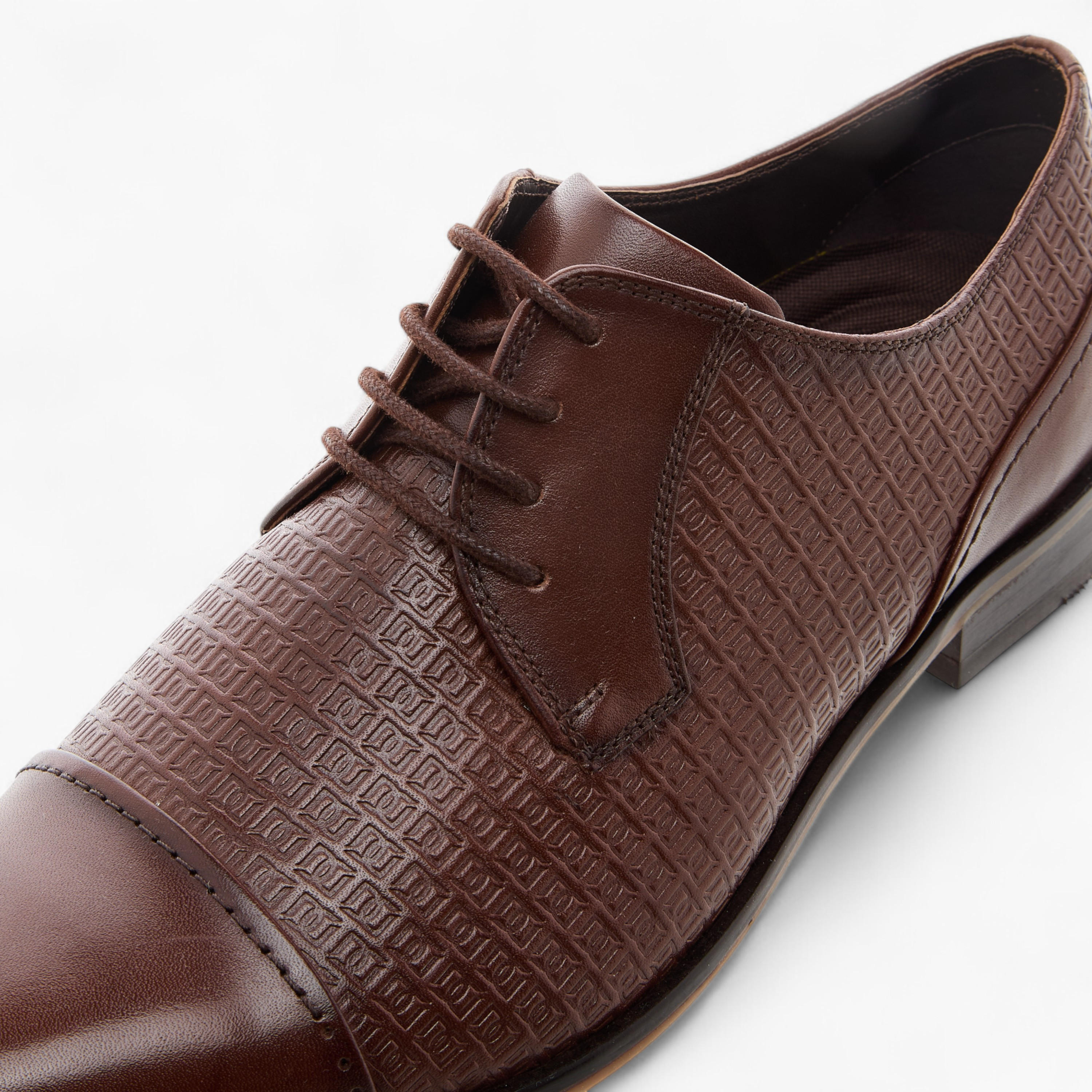 Duchini Men's Textured Derby Shoes with Lace-Up Closure-men-shoes-formalshoes-image-4