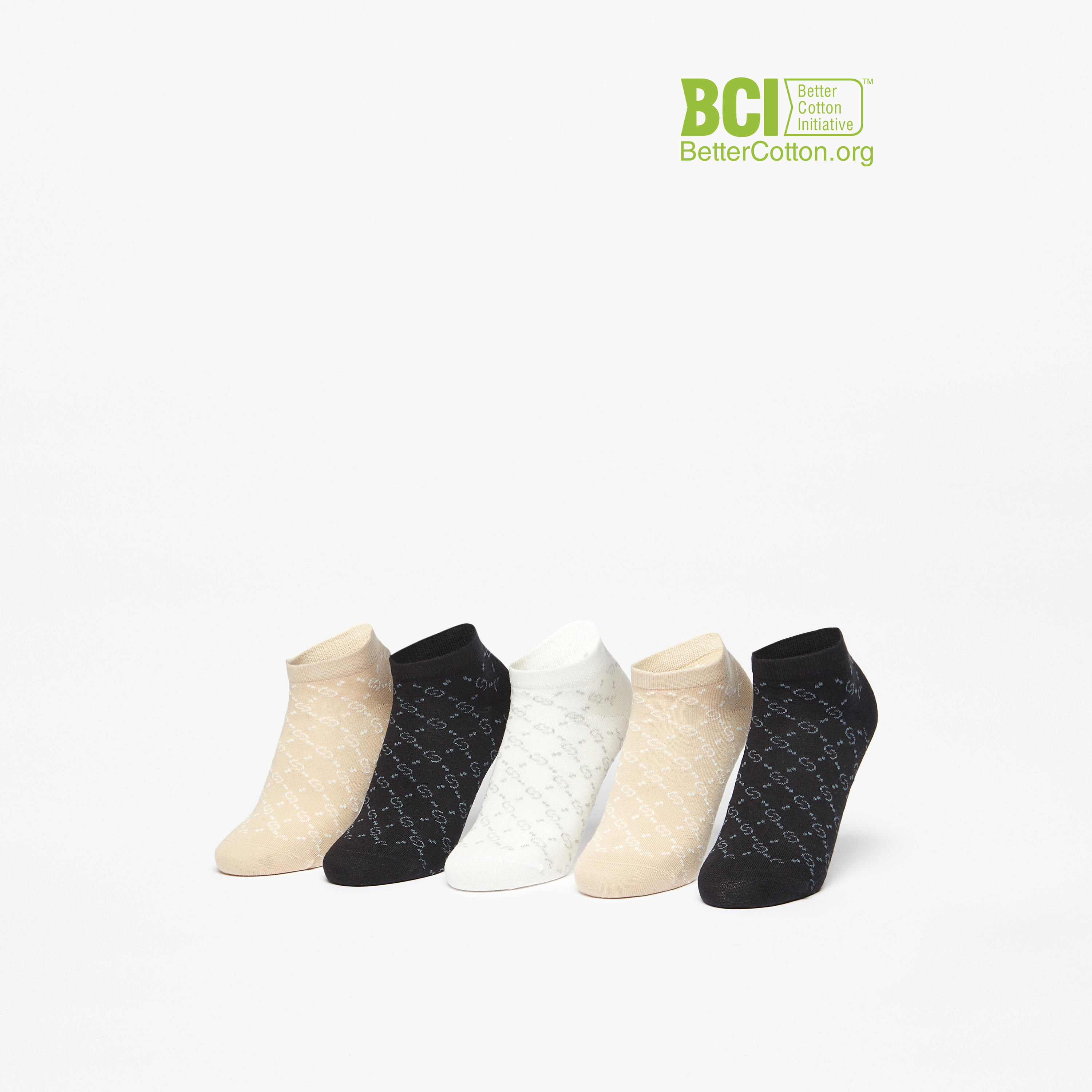 Celeste Logo Detail Ankle Length Non Terry Socks - Set of 5-women-socksandstockings-image-1