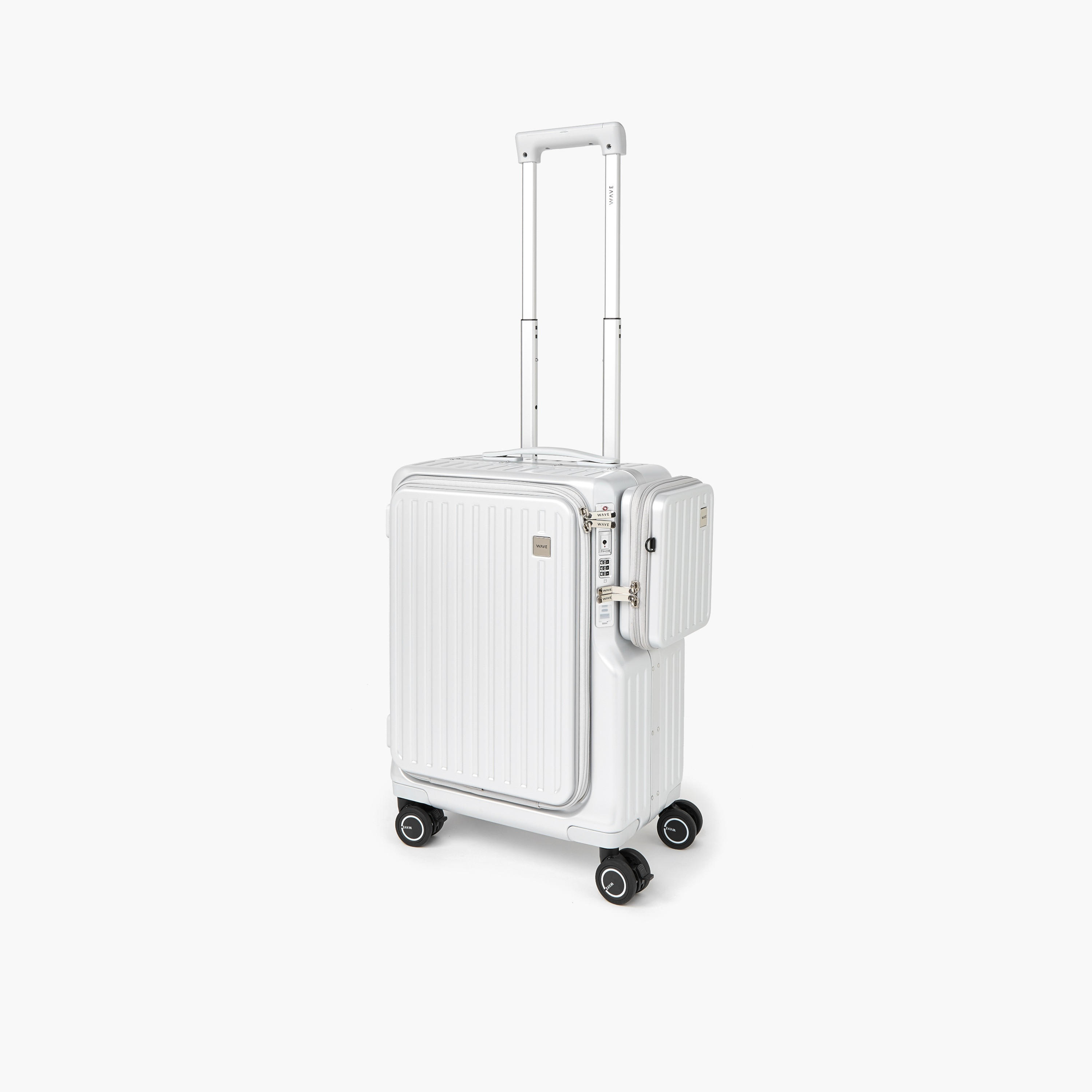 WAVE Textured Hardcase Luggage Trolley with Detachable Crossbody Bag & Cup Holder - 20 inches Cabin-travel-luggagesandbags-luggage-image-3