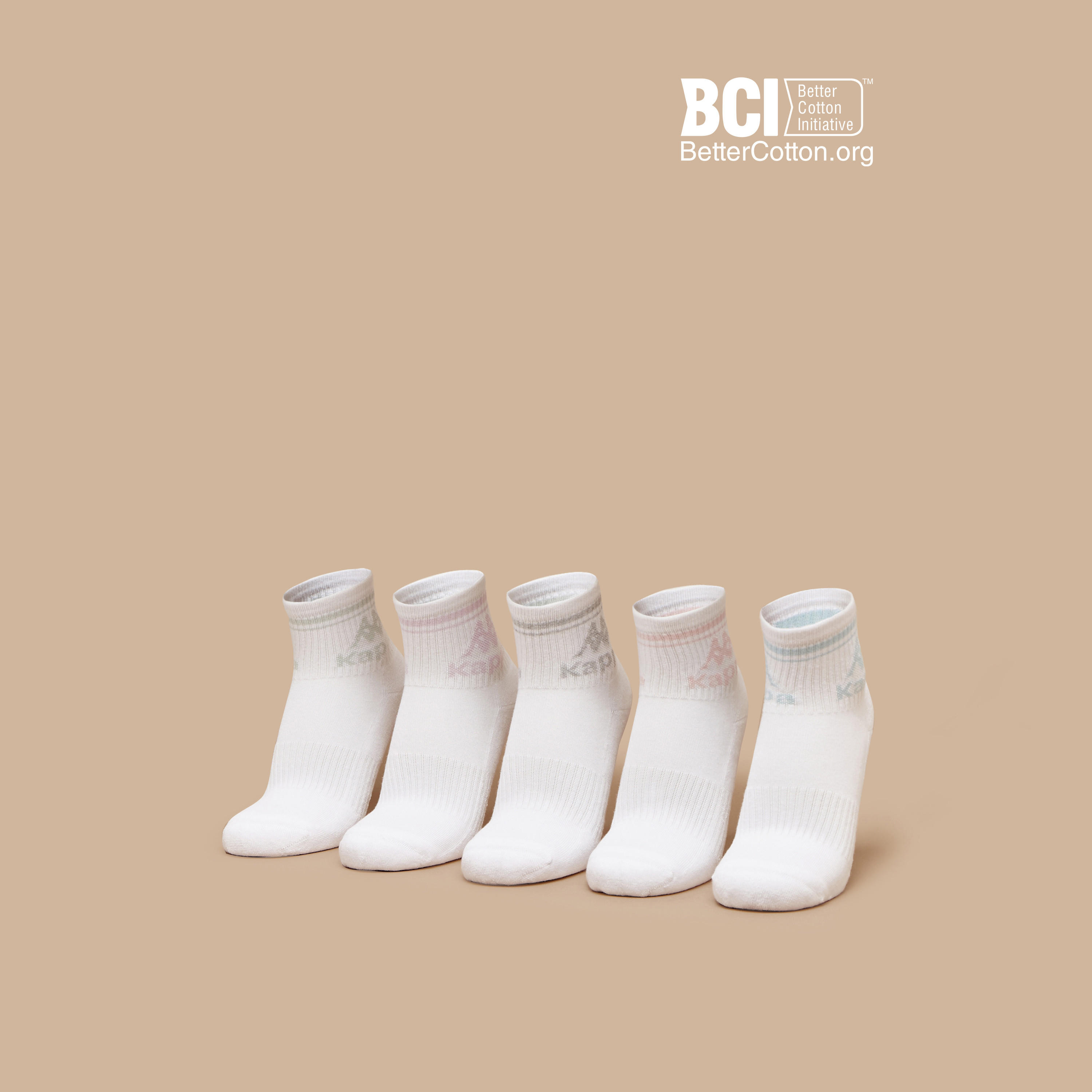 Kappa Logo Print Crew Length Cushioned Socks - Set of 5-women-socksandstockings-image-1