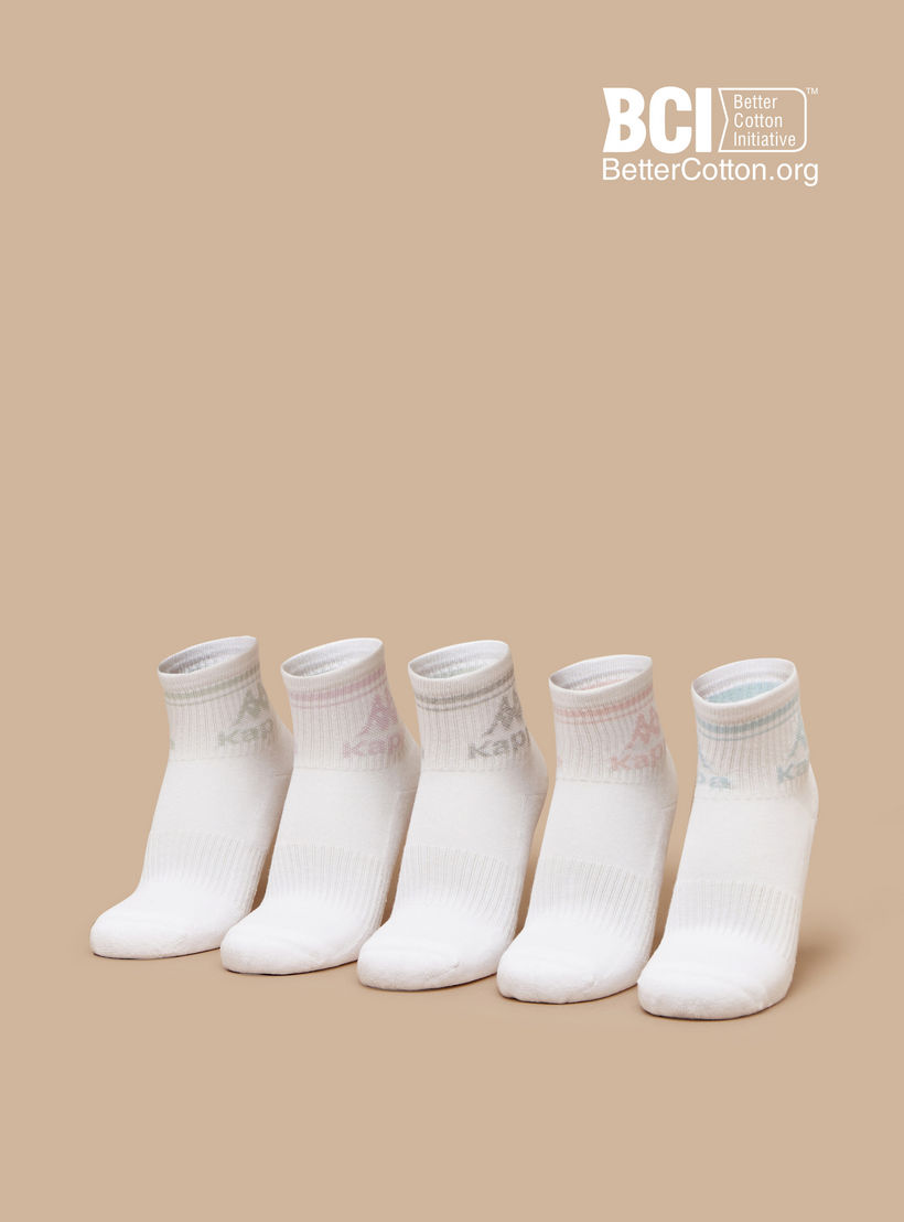 Kappa Logo Print Crew Length Cushioned Socks - Set of 5-women-socksandstockings-image-1