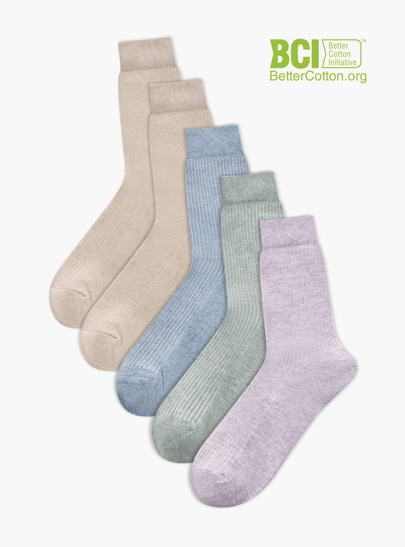 طقم جوارب 5 أزواج مضلعة بطول متوسط من سيليست-women-socksandstockings-image-1