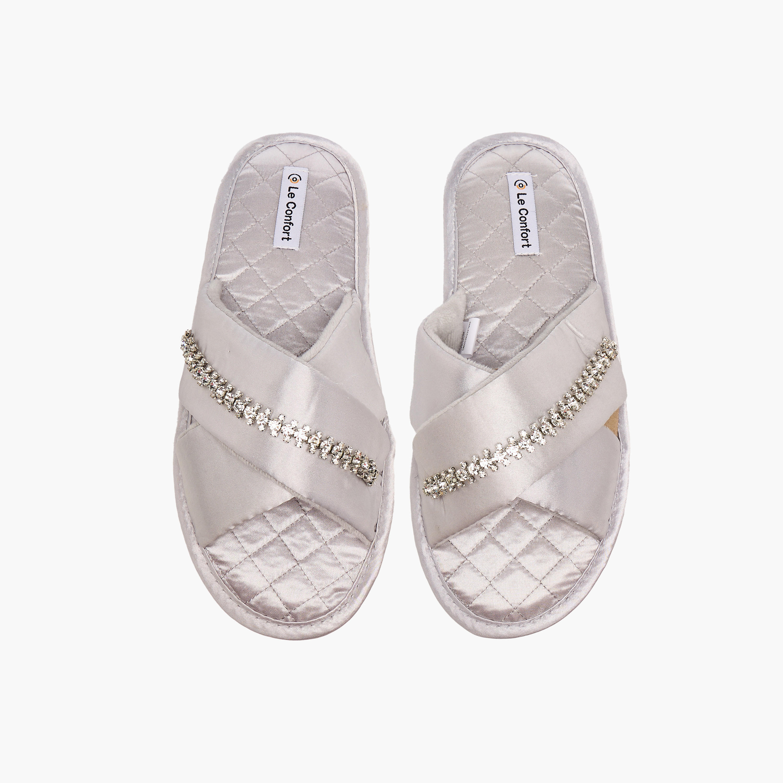 Le Confort Women Satin Stone Embellished Bedroom Slides-women-shoes-bedroomslippers-image-1