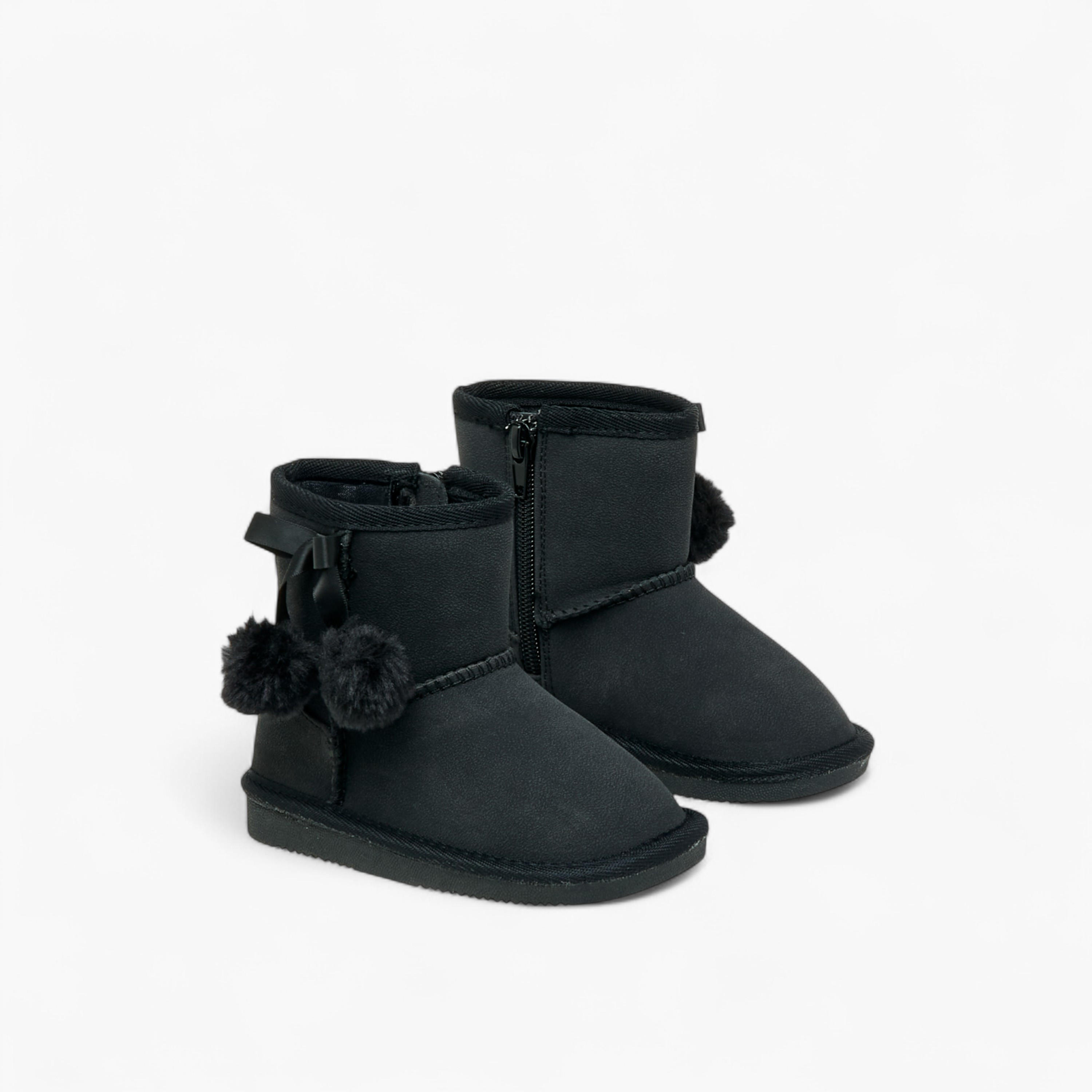 Flora Bella Pom Pom Accent Ankle Boots with Zip Closure-girls-shoes-boots-image-1