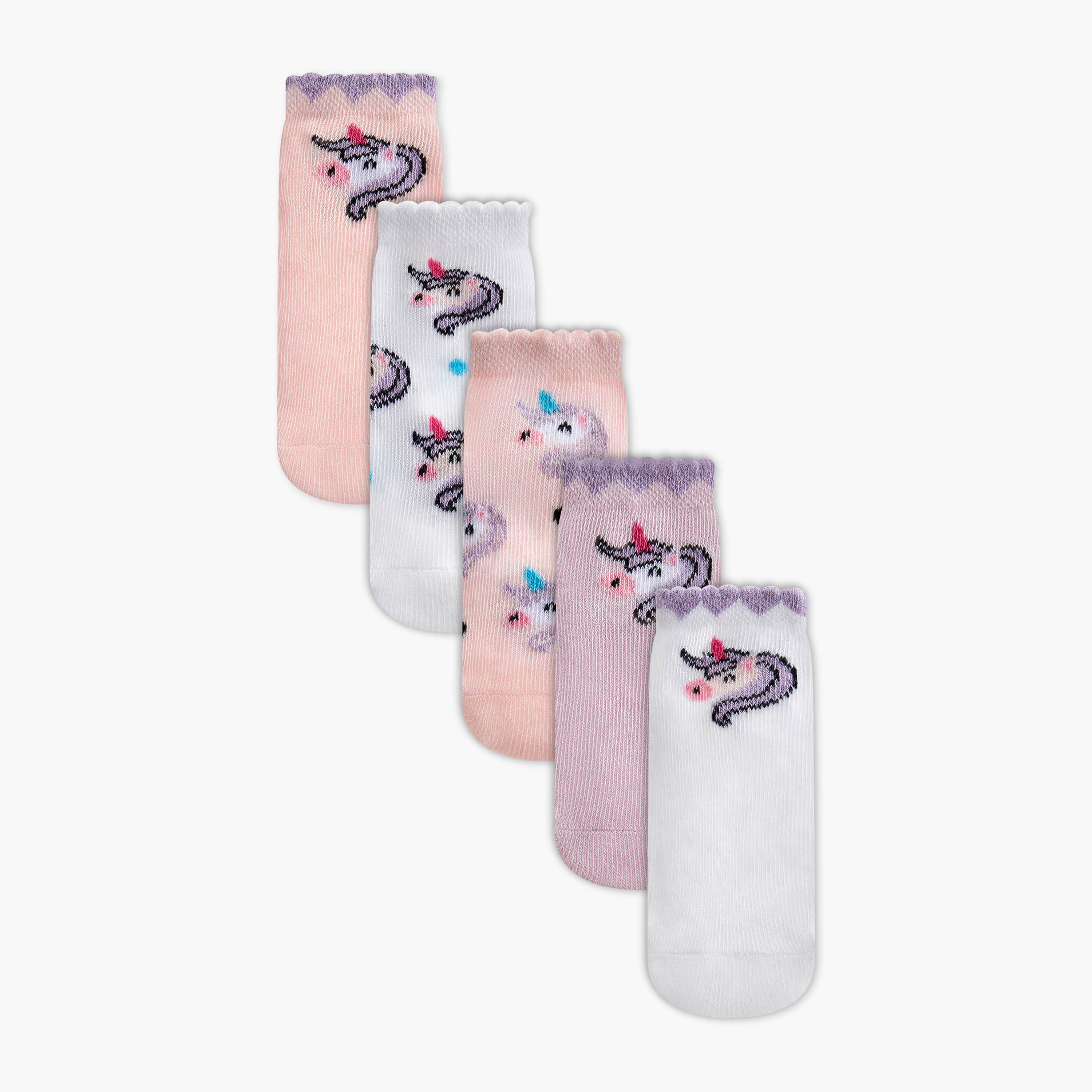 Barefeet Unicorn Print Non Terry Ankle Length Socks - Set of 5-girls-accessories-socks-image-1