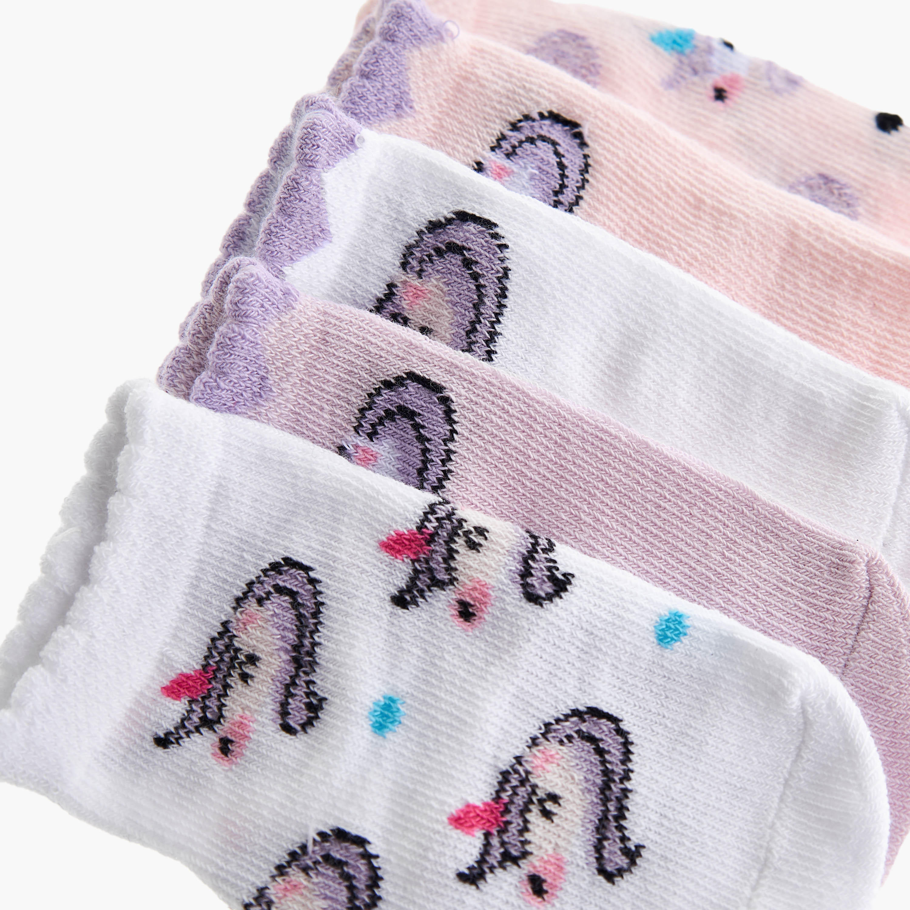 Barefeet Unicorn Print Non Terry Ankle Length Socks - Set of 5-girls-accessories-socks-image-4