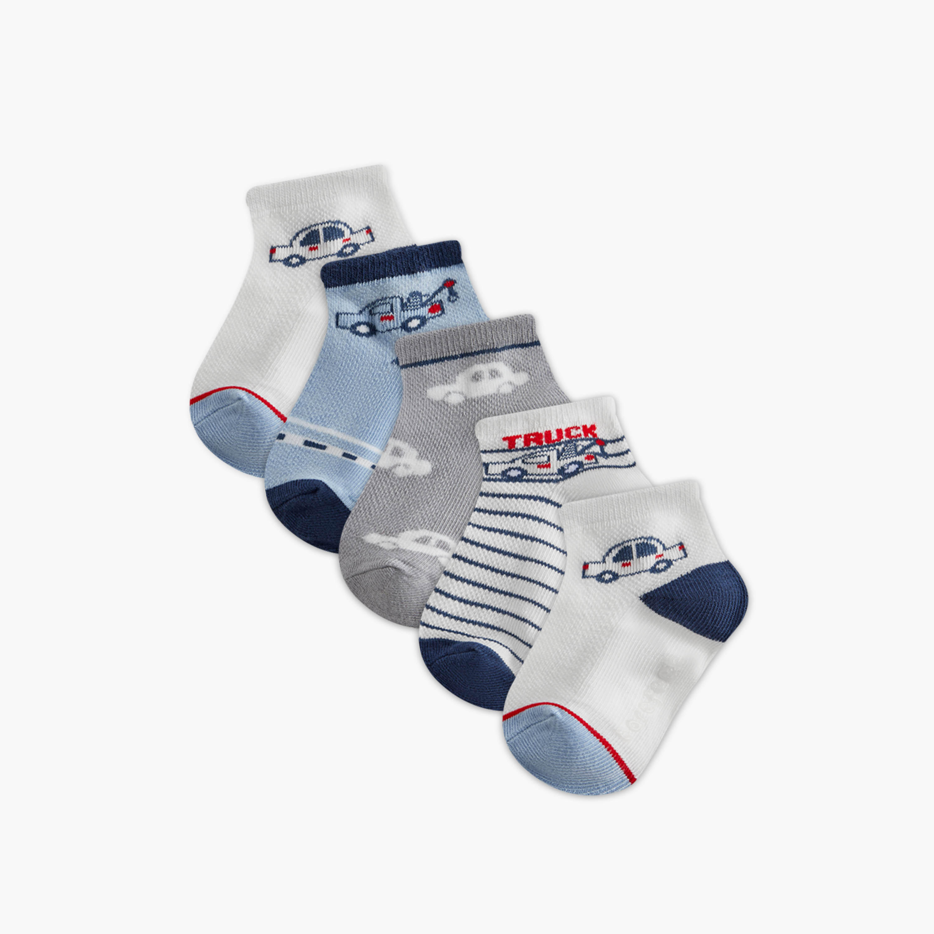 طقم جوارب 5 أزواج بطول الكاحل بطبعات سيارات من بيرفيت-baby-boys-accessories-socks-image-1