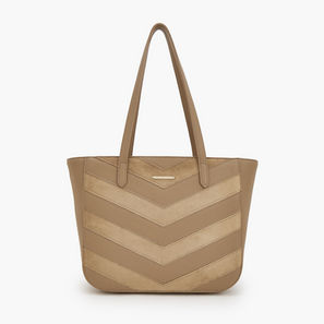 Flora Bella by Shoexpress Chevron Textured Tote Bag with Zipper Closure-women-image-1