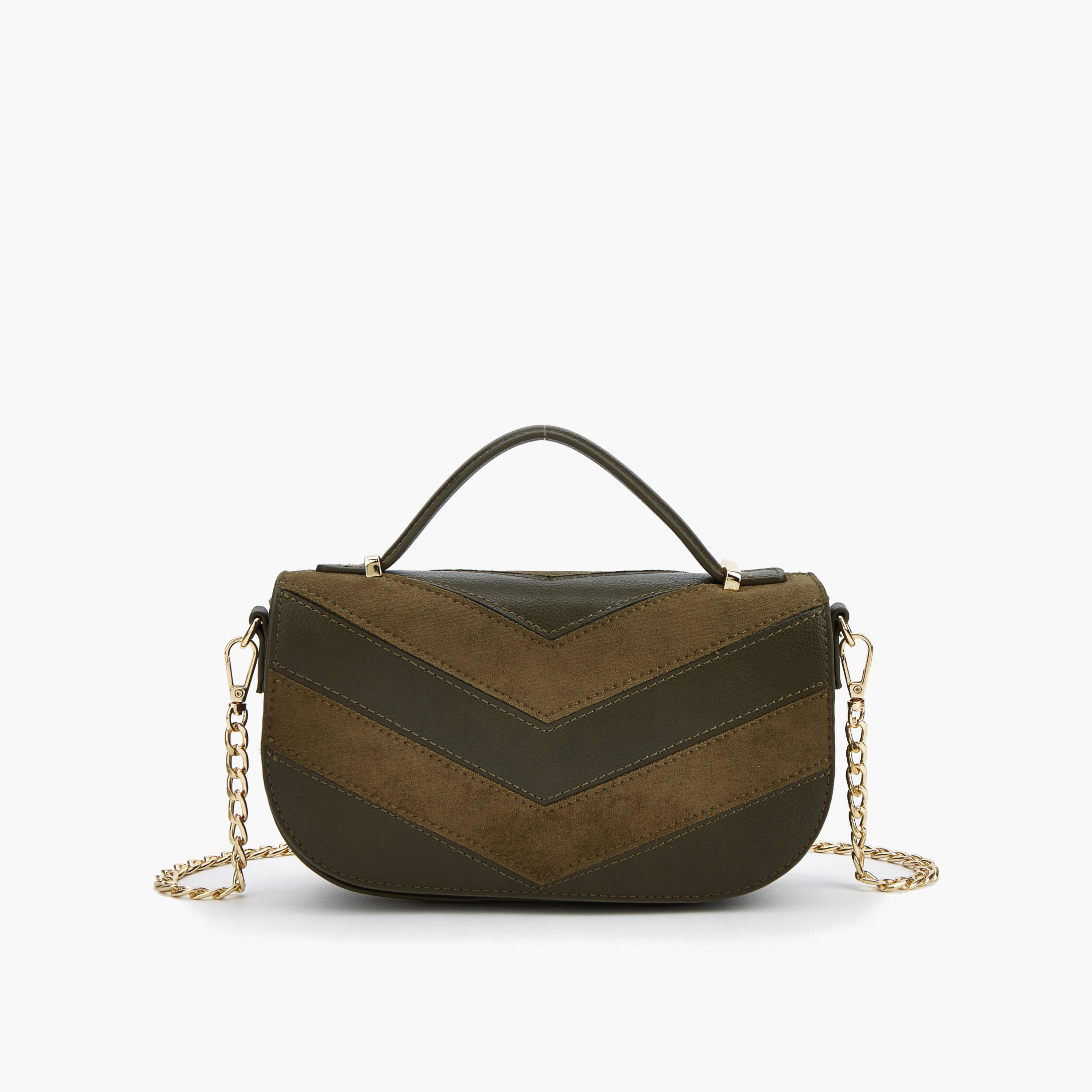 Flora Bella Suede Chevron Panelled Crossbody Bag with Chain Strap-women-bagsandwallets-handbags-image-1