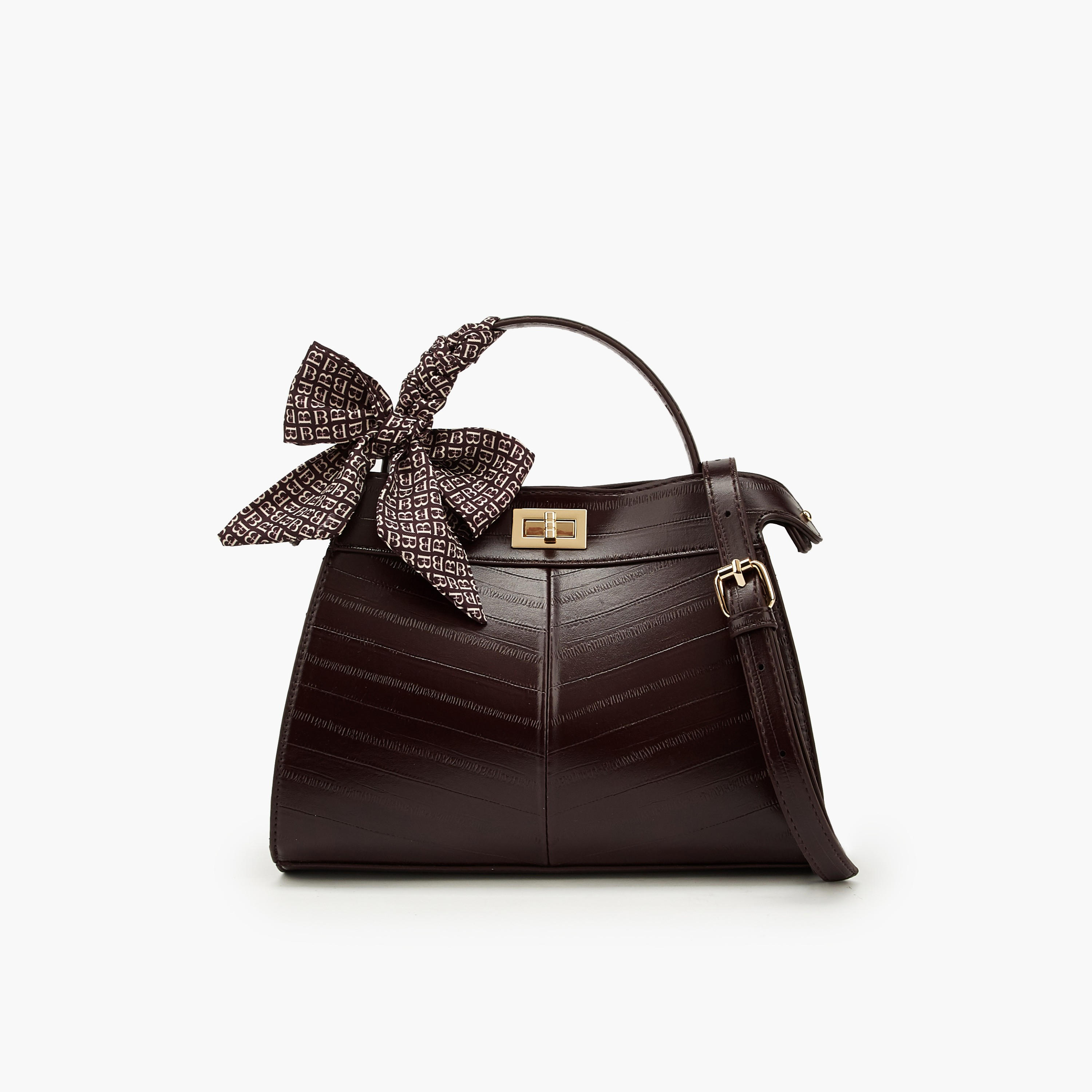 Flora Bella Textured Satchel Bag with Scarf Detail-women-bagsandwallets-handbags-image-1